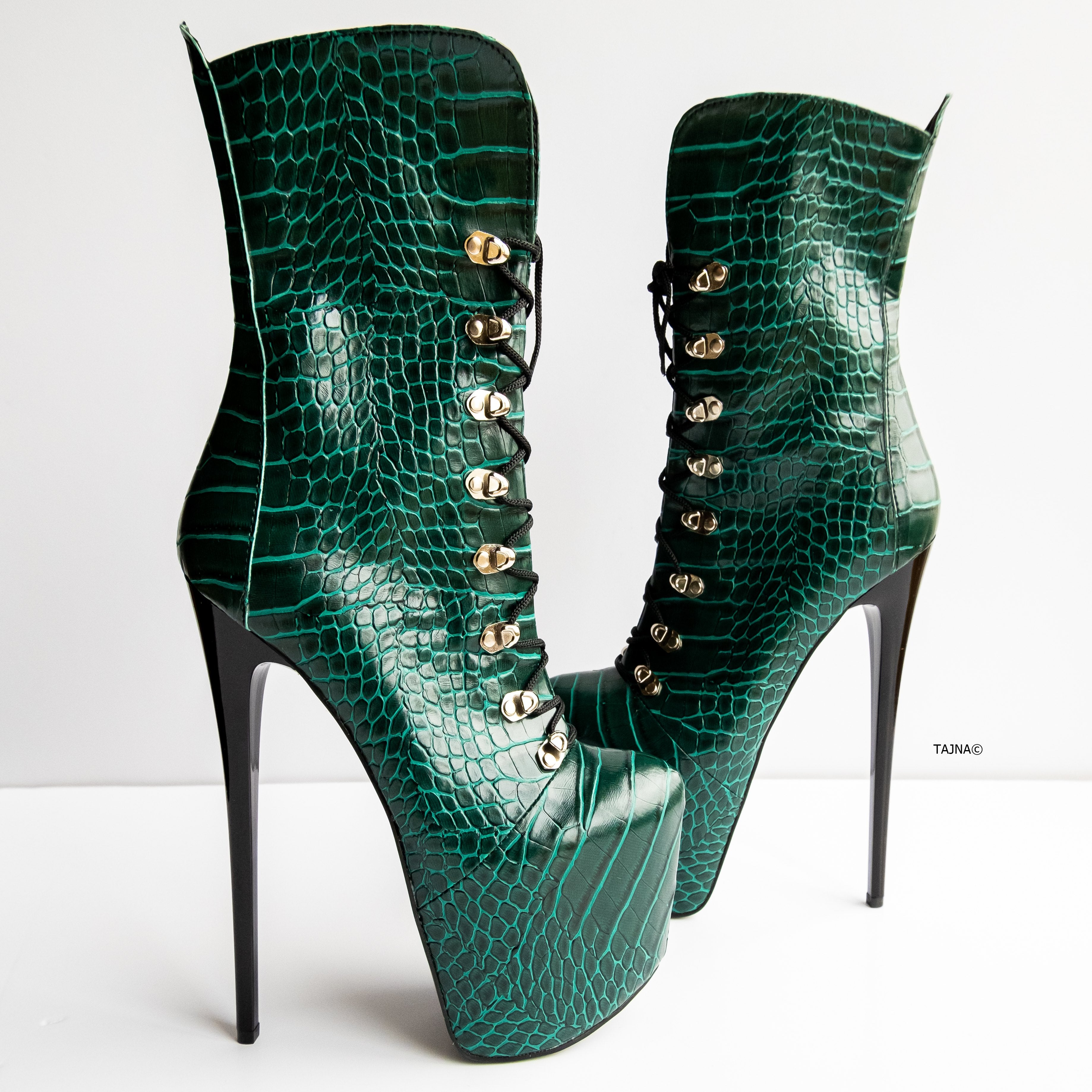 Green Lace Up Military Style Ankle Boots