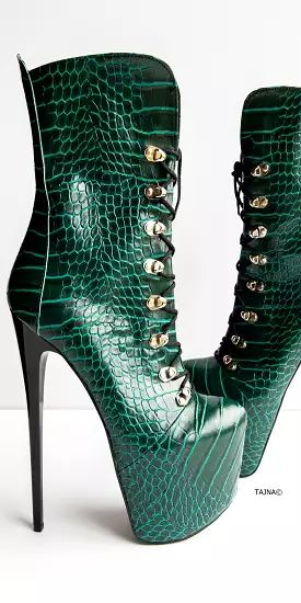 Green Lace Up Military Style Ankle Boots