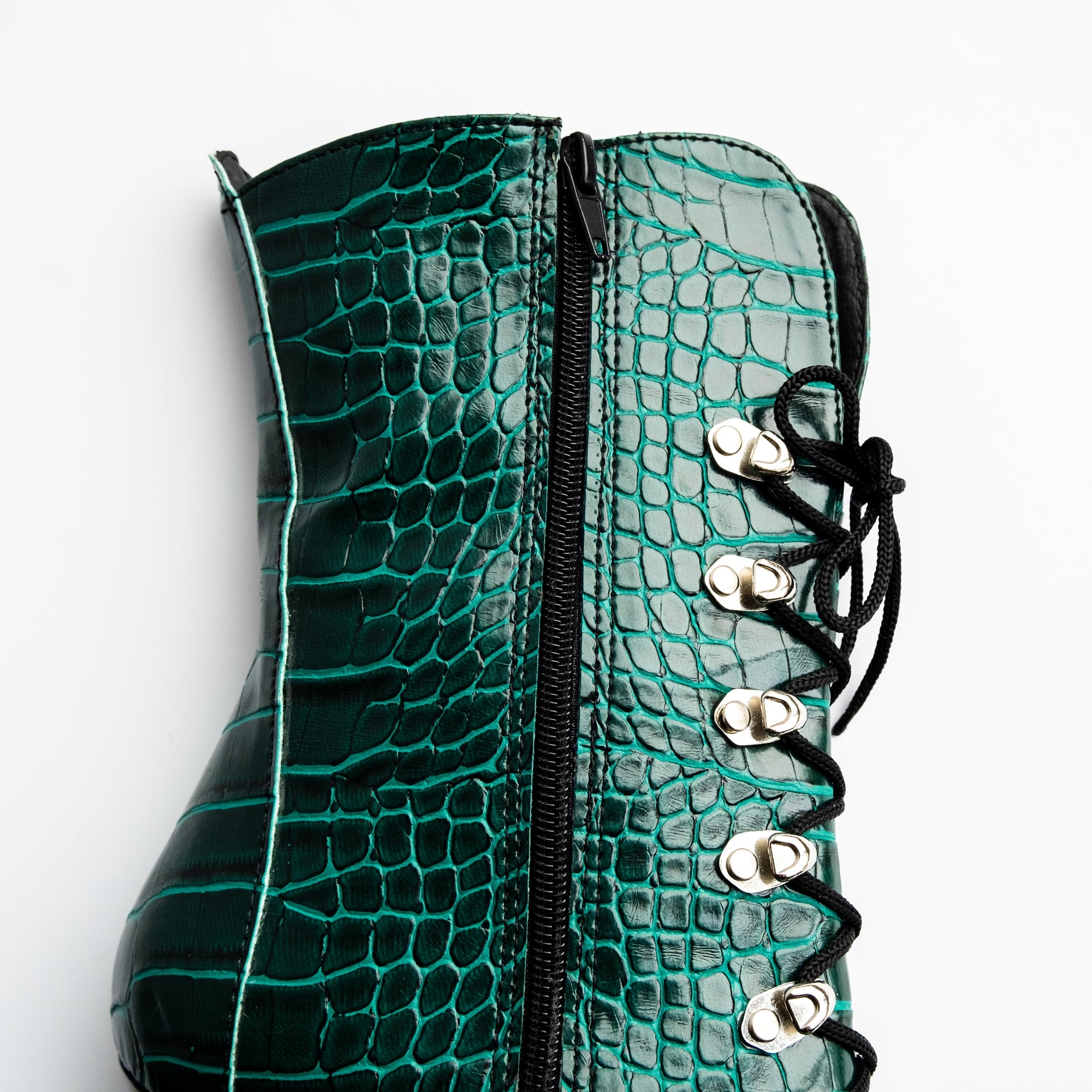 Green Lace Up Military Style Ankle Boots