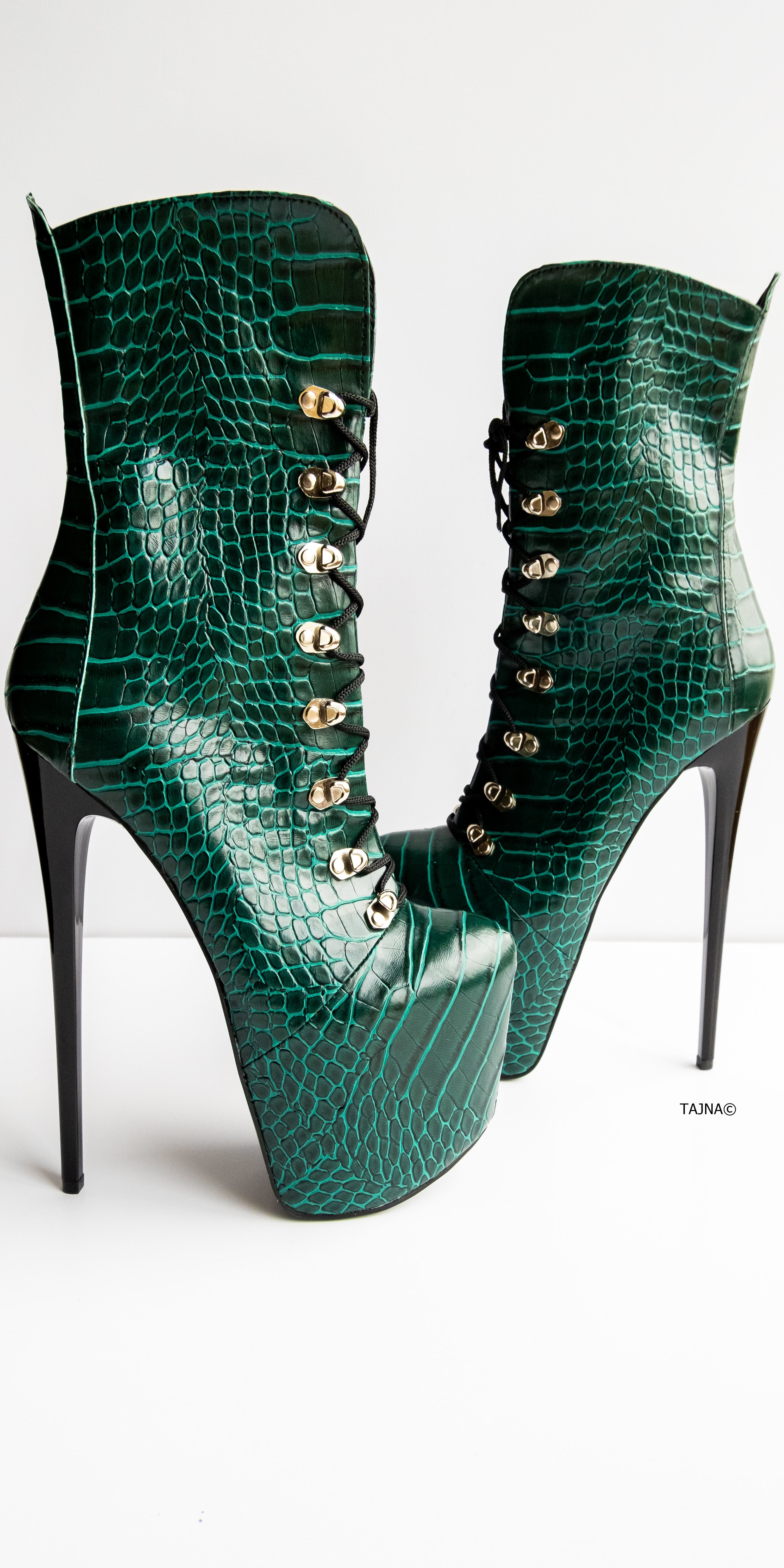 Green Lace Up Military Style Ankle Boots