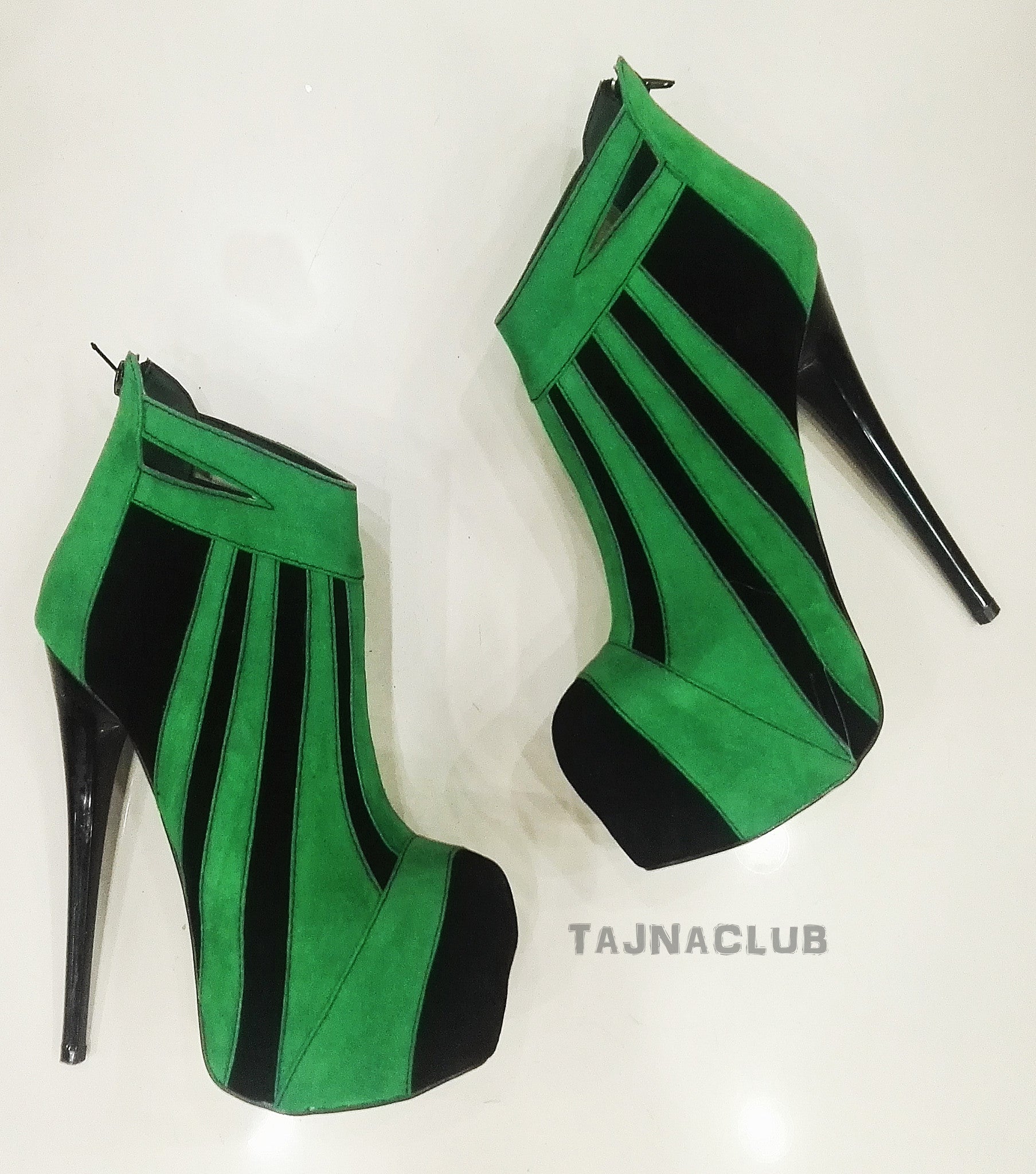 Green Zipper Platform Ankle Boots