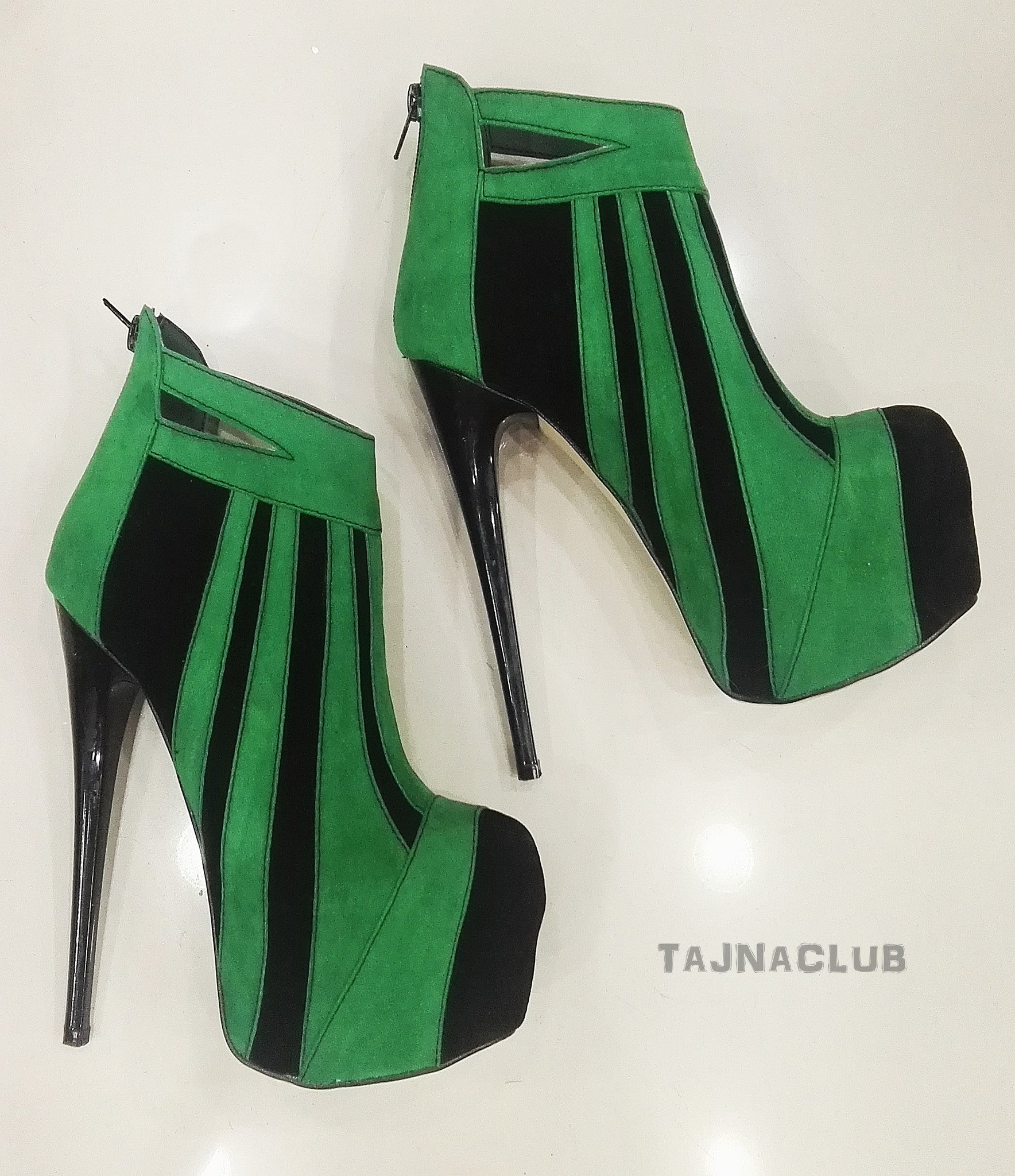 Green Zipper Platform Ankle Boots