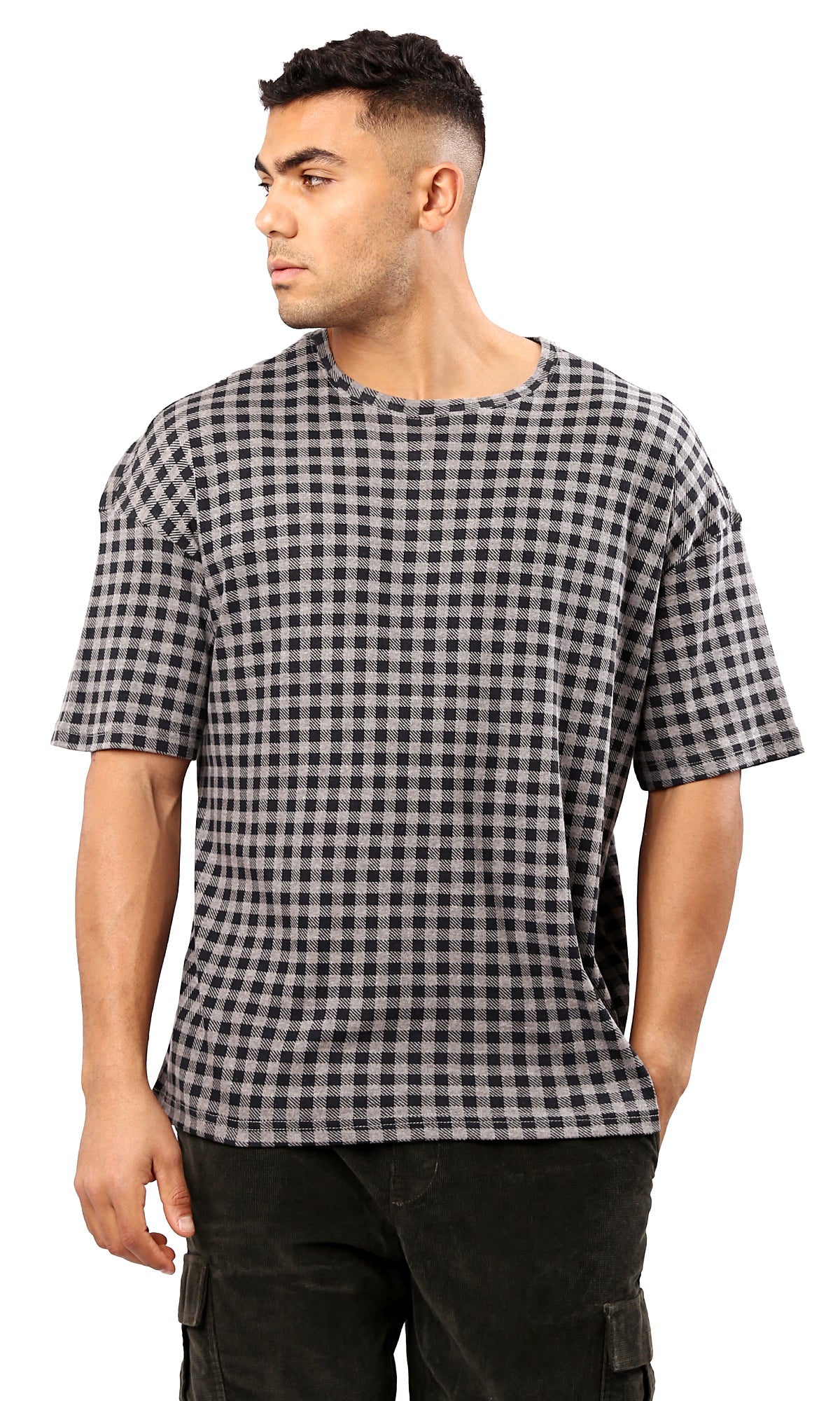 Grey and Black Plaids Relaxed Summer Tee - O182207