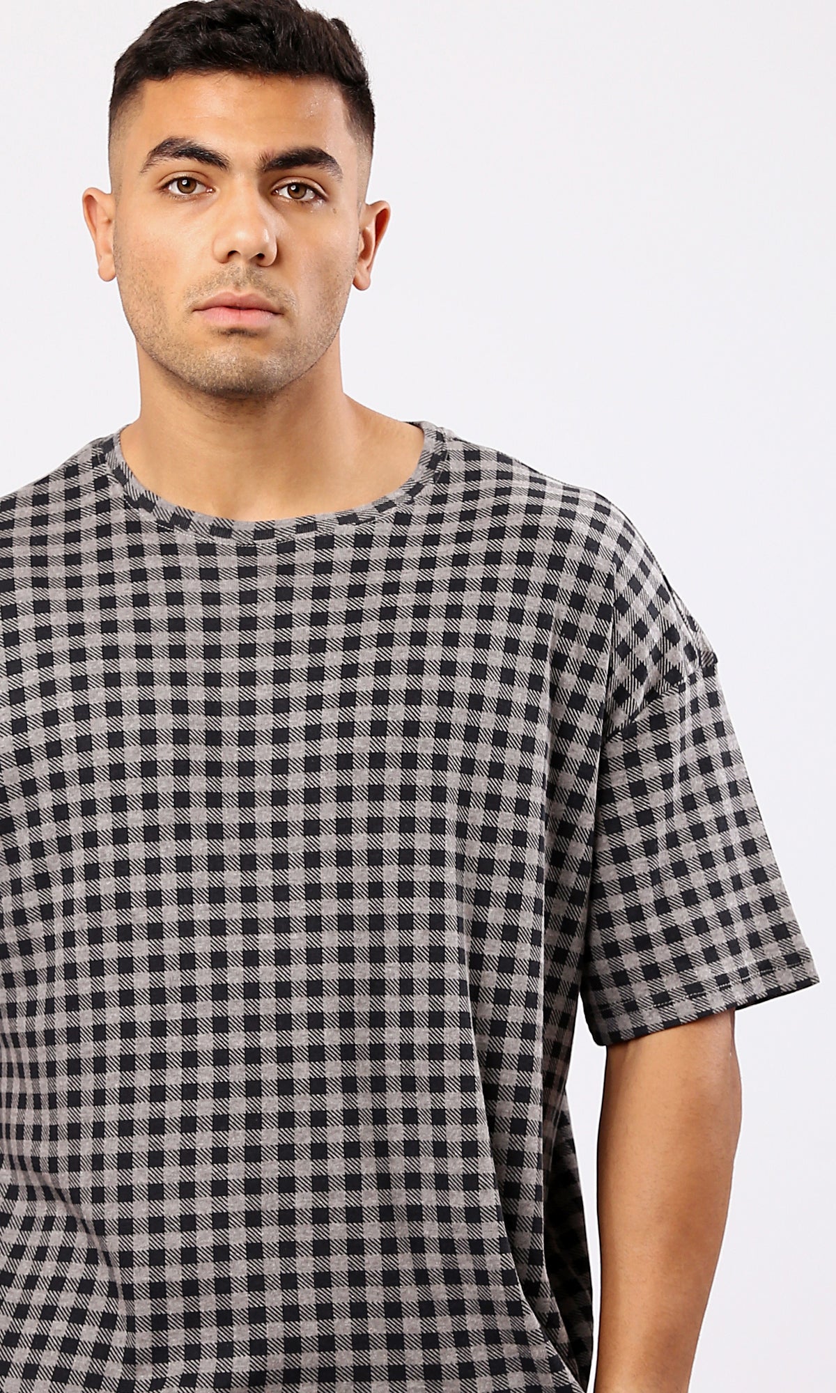 Grey and Black Plaids Relaxed Summer Tee - O182207