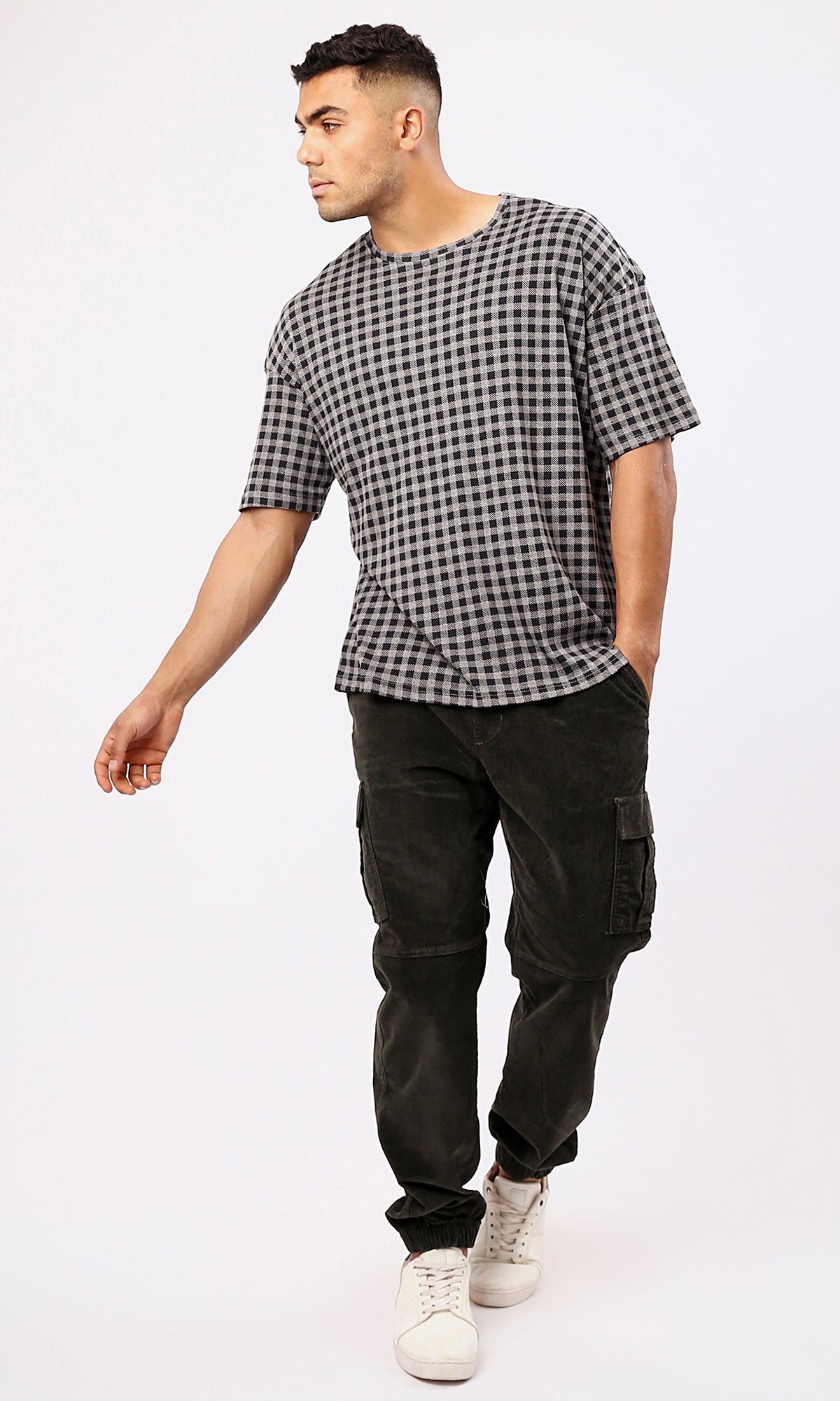 Grey and Black Plaids Relaxed Summer Tee - O182207