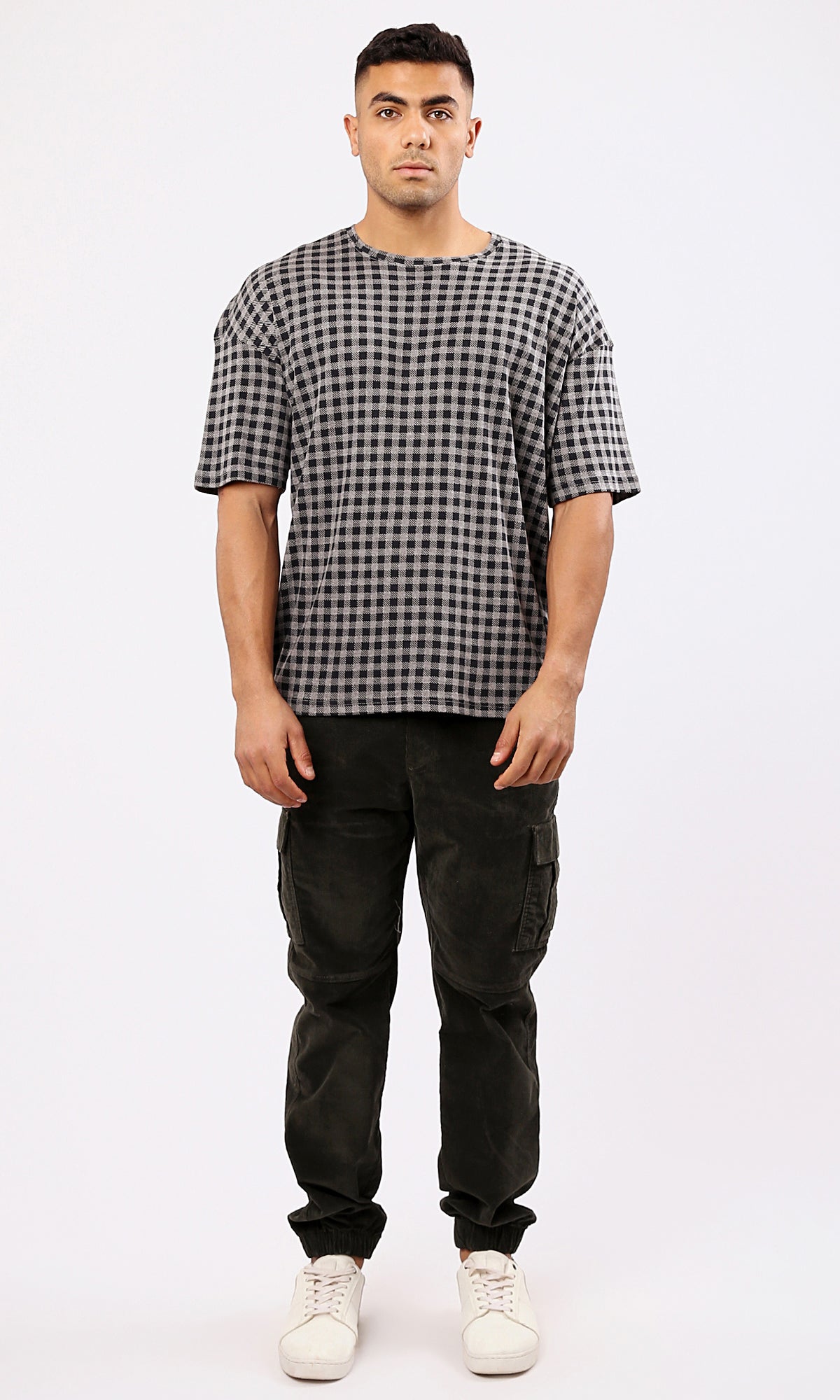 Grey and Black Plaids Relaxed Summer Tee - O182207