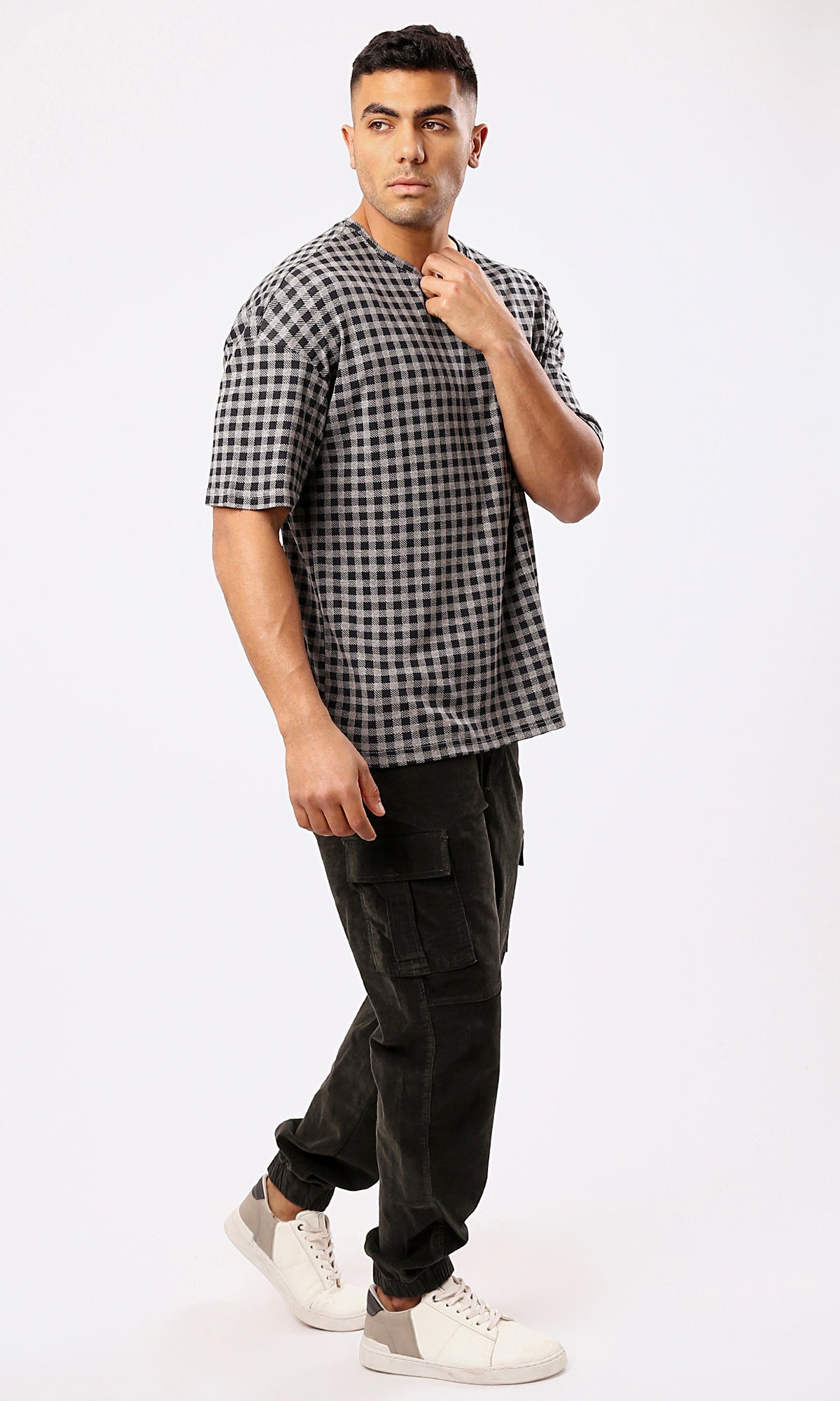 Grey and Black Plaids Relaxed Summer Tee - O182207