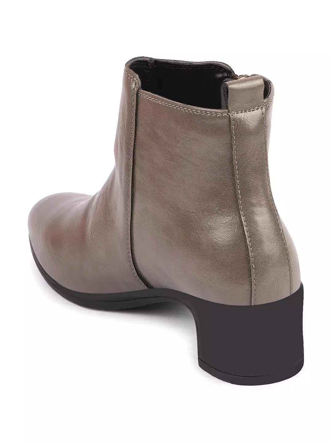 Grey Mid Top Flared Heel Side Zipper Winter Boots for Women