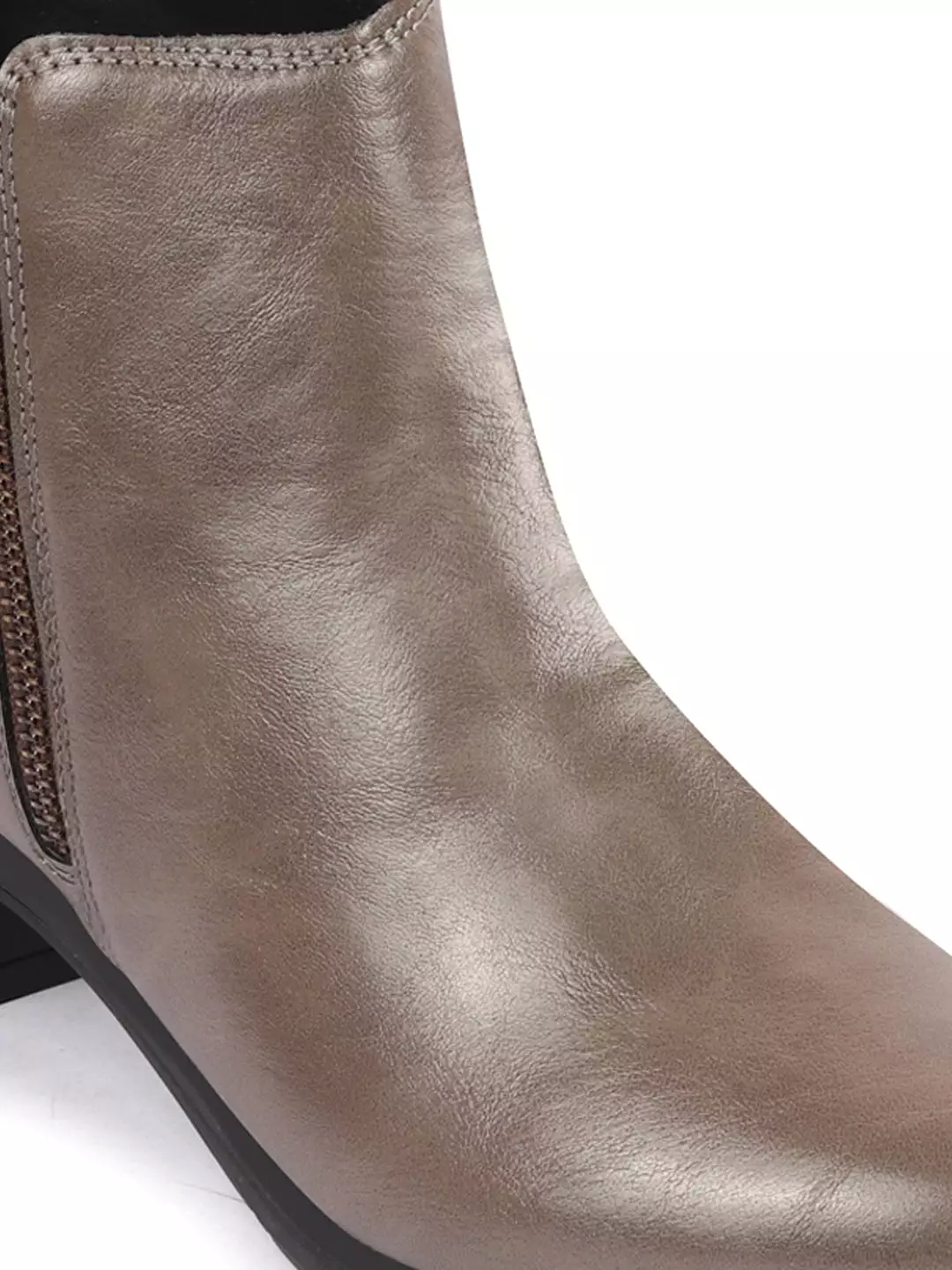 Grey Mid Top Flared Heel Side Zipper Winter Boots for Women