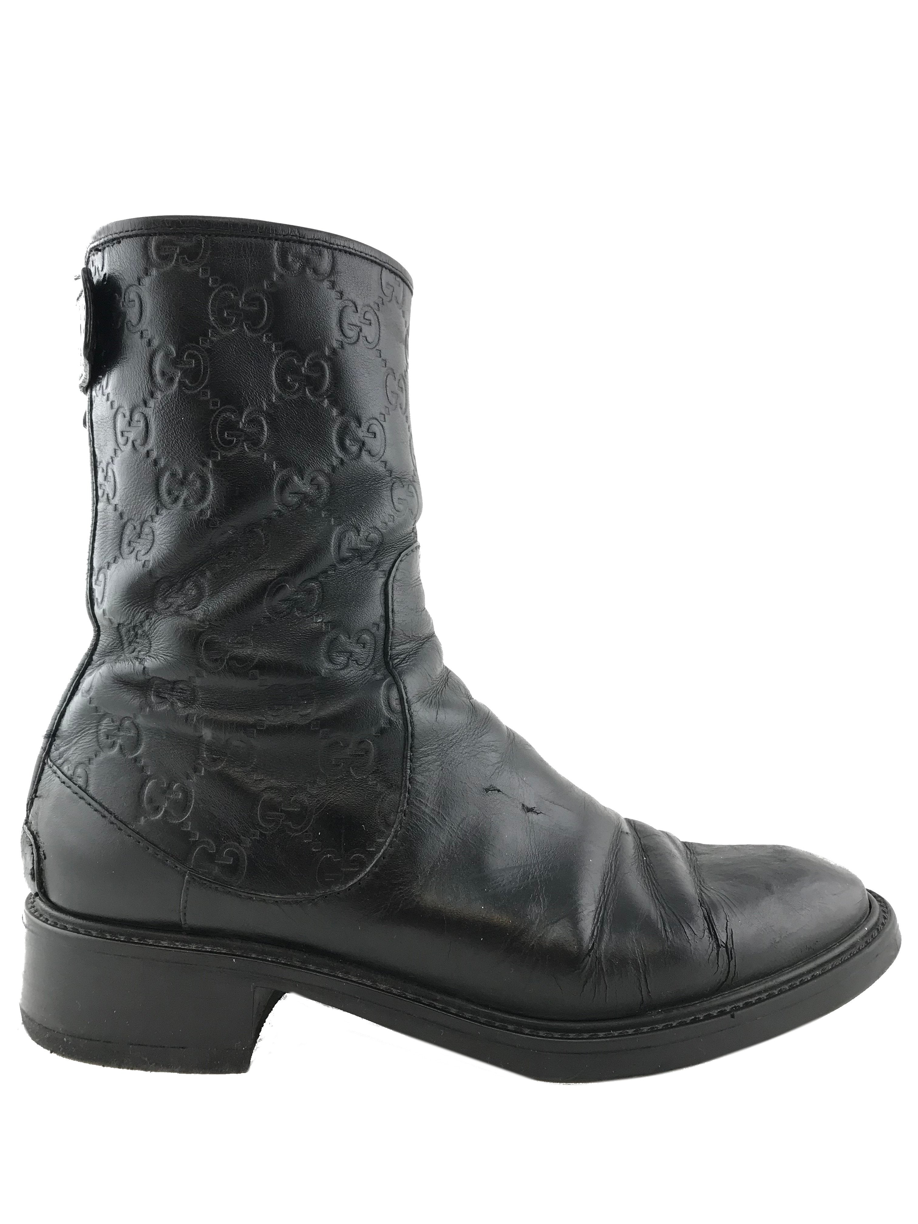 Gucci GG Embossed Leather Ankle Boots - Size 9.5