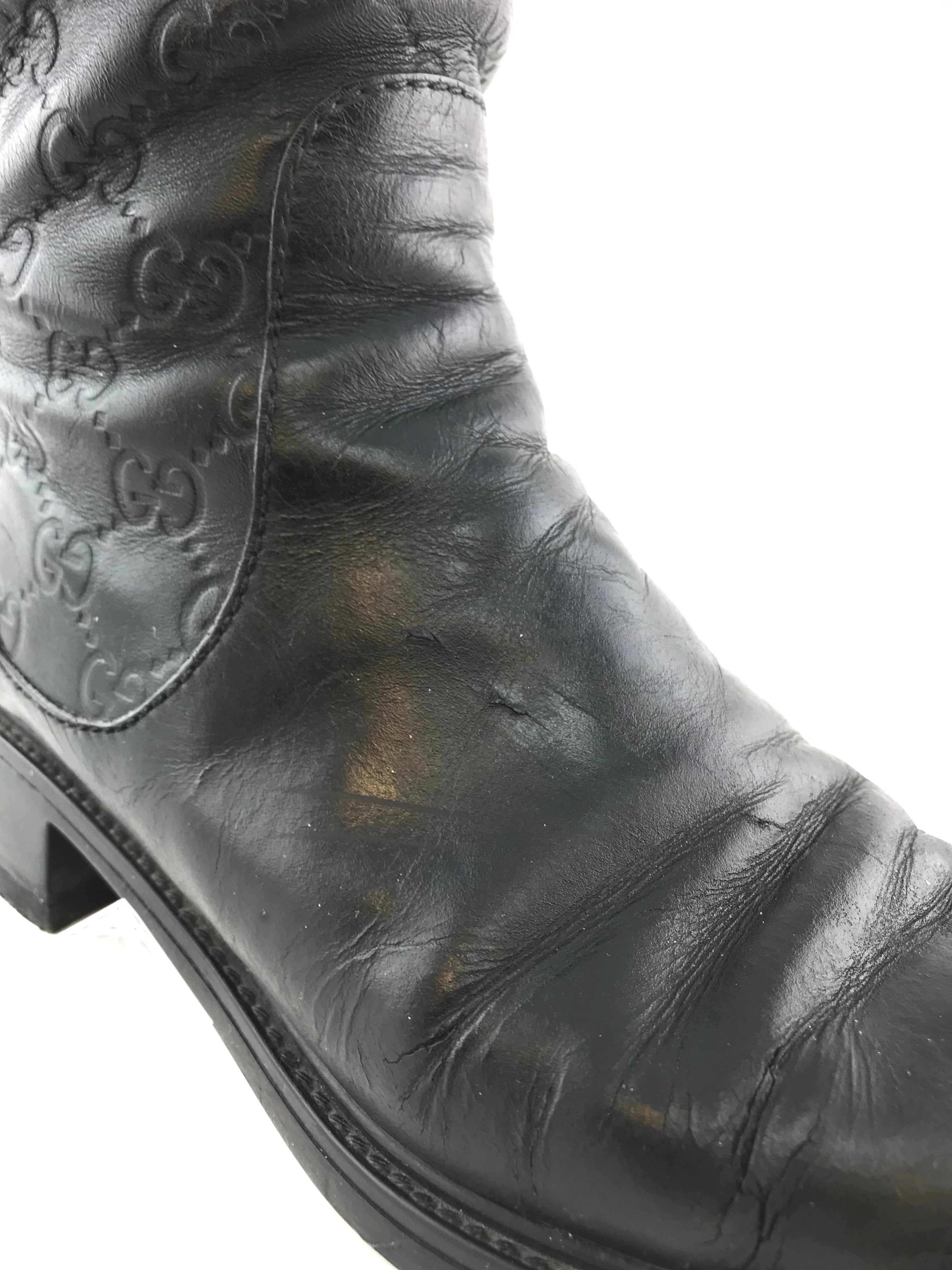 Gucci GG Embossed Leather Ankle Boots - Size 9.5