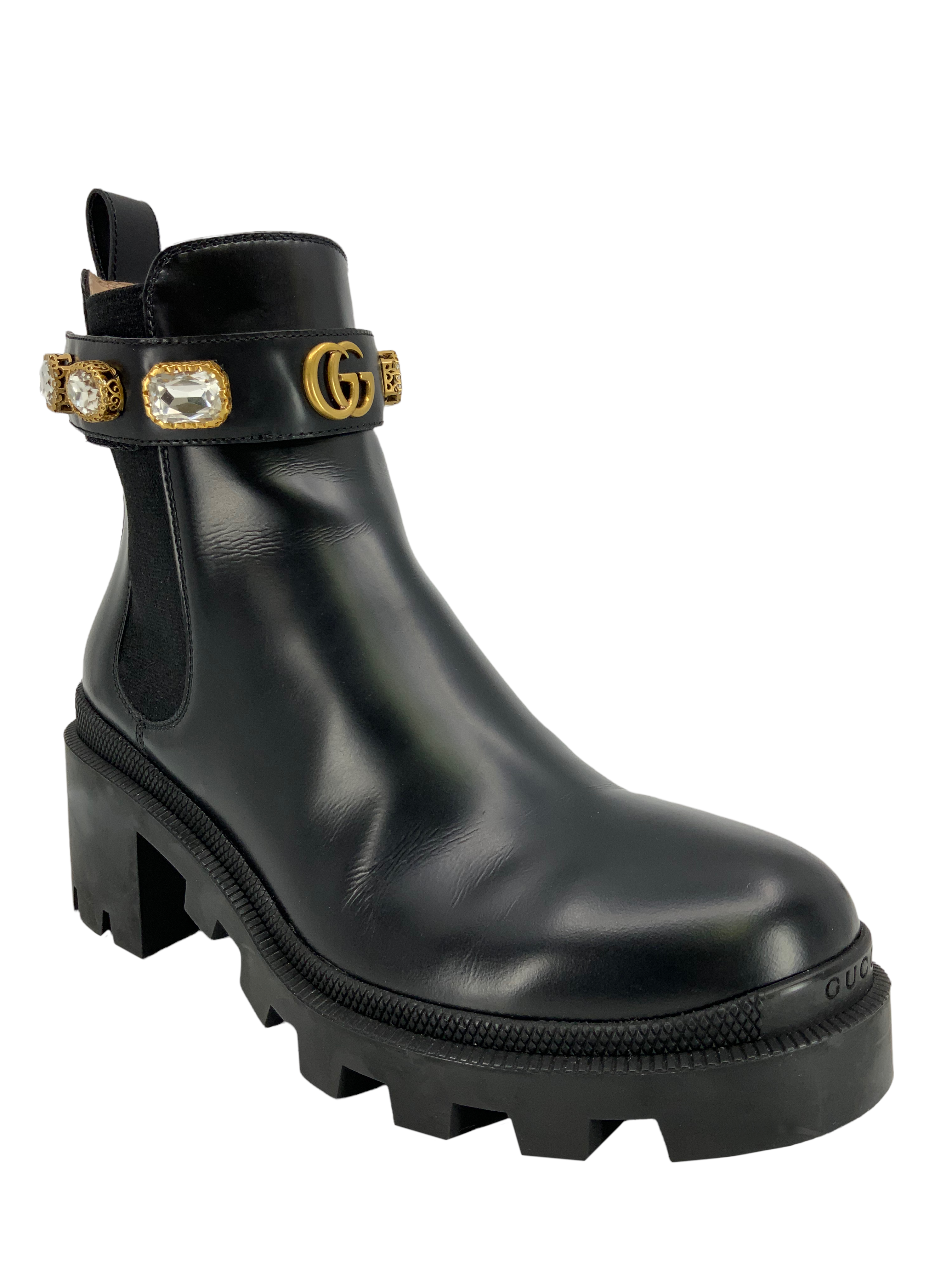 Gucci GG Logo Jewel Strap Chelsea Boots - Size 8