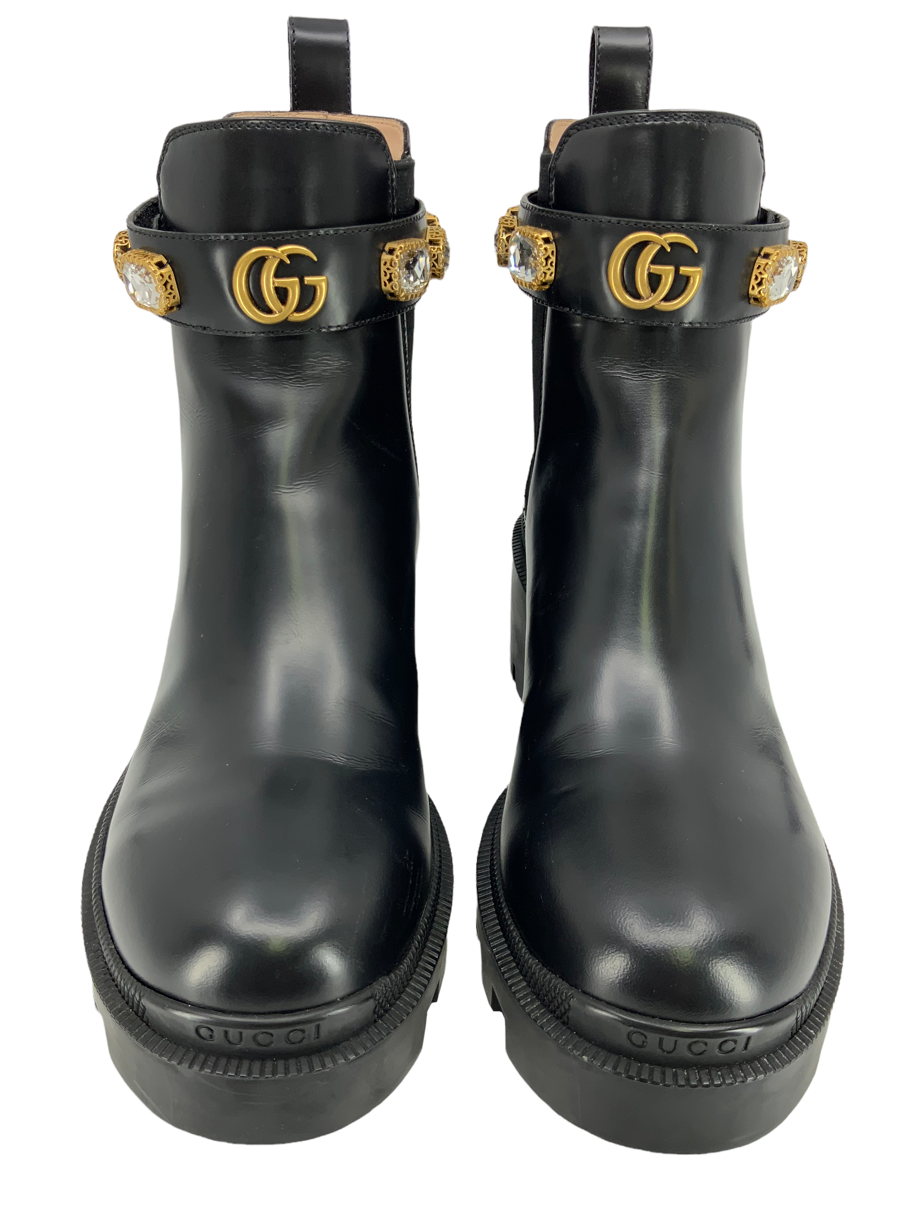 Gucci GG Logo Jewel Strap Chelsea Boots - Size 8