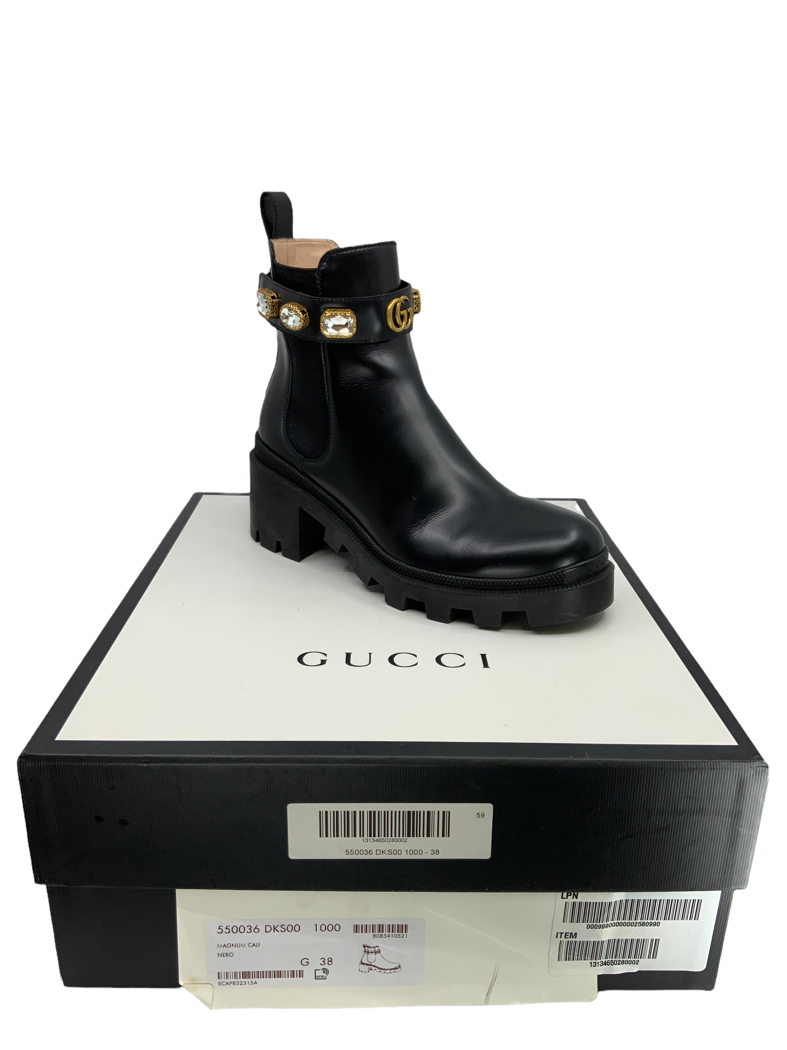 Gucci GG Logo Jewel Strap Chelsea Boots - Size 8