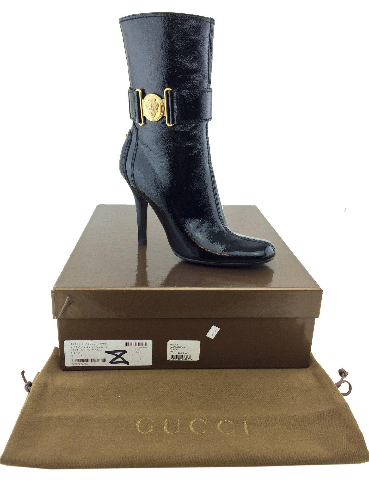 Gucci Patent Leather Shield Boots - Size 7