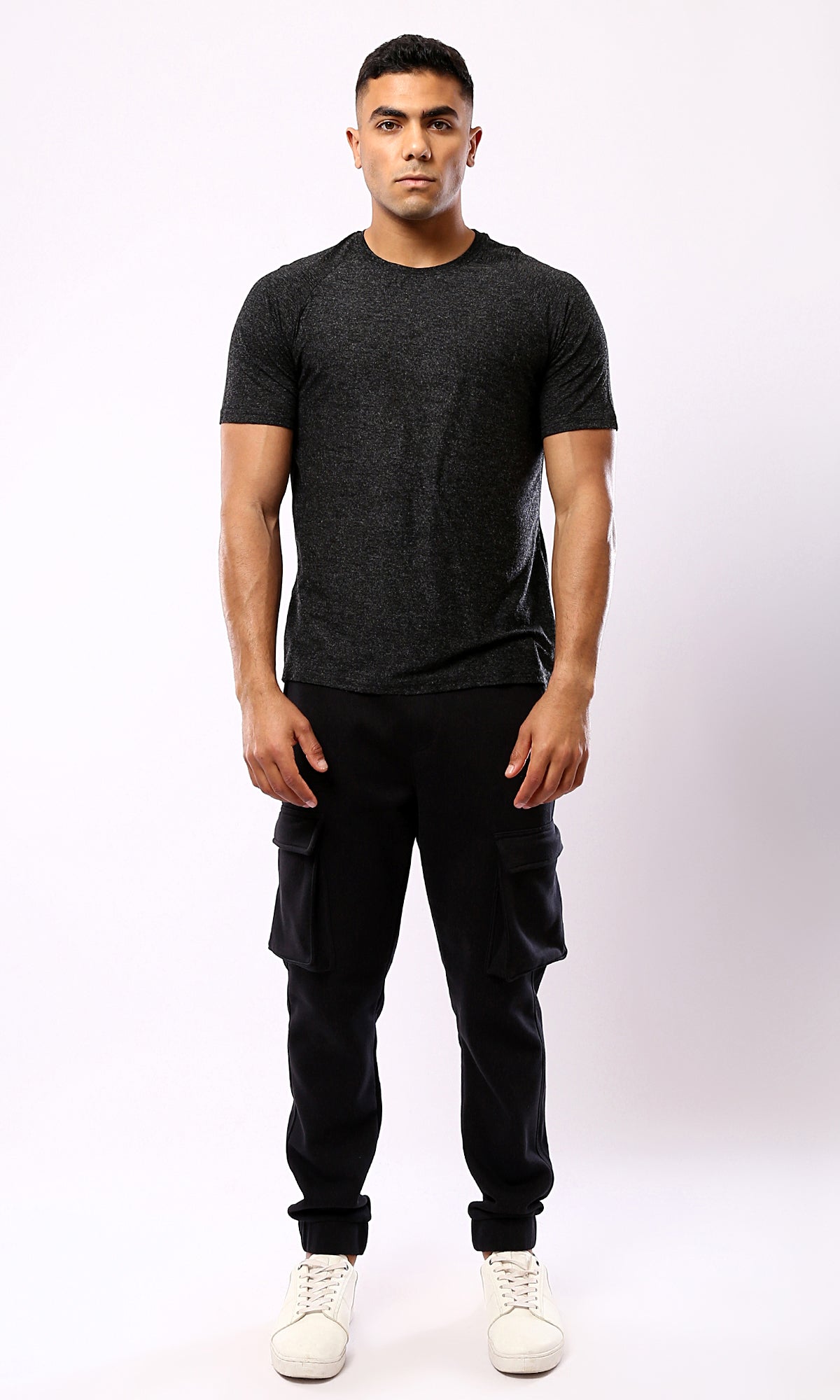 Heather Black Cotton Tee - Lightweight Slip On | O181703