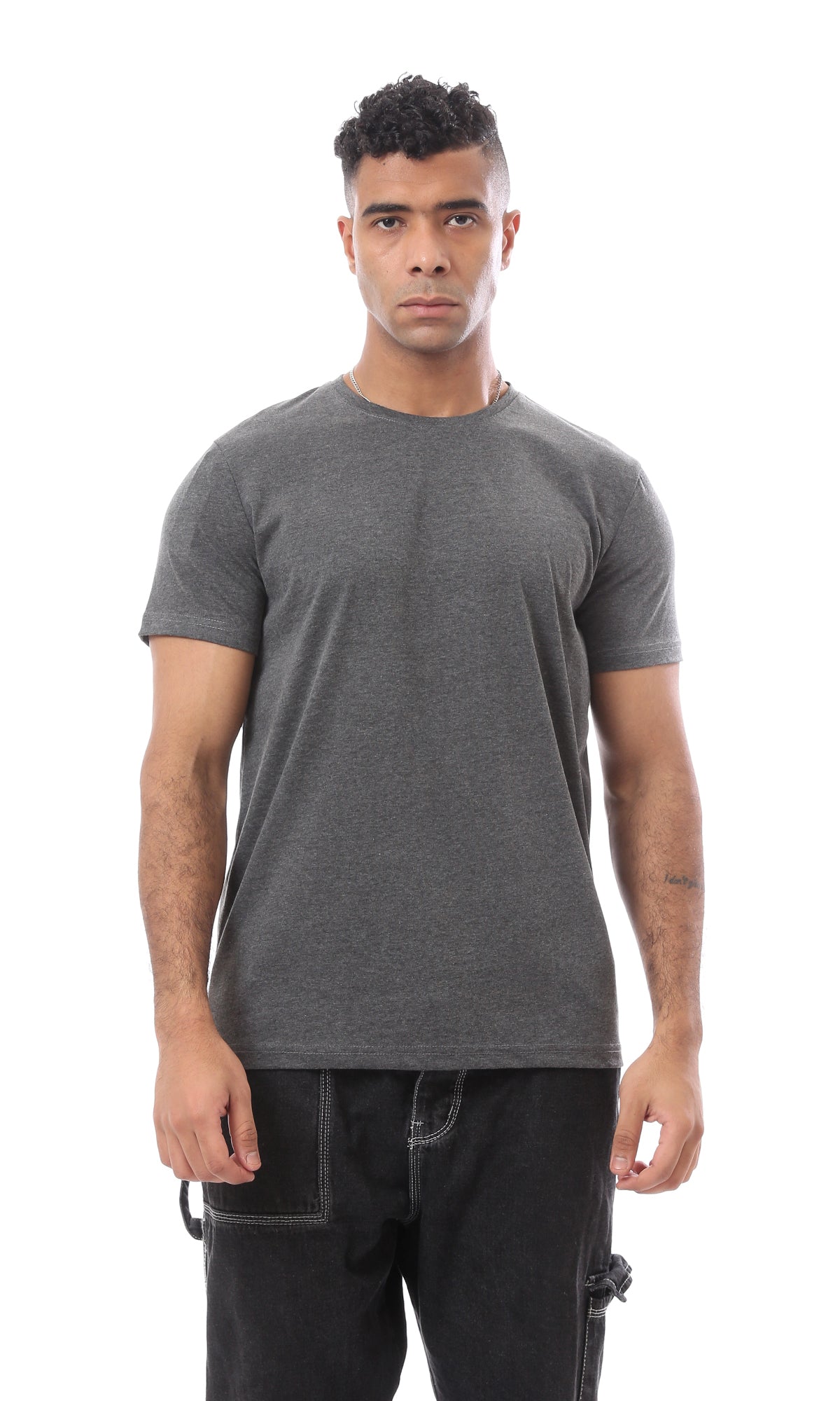 Heather Dark Grey Short Sleeves Cotton T-Shirt | O168085