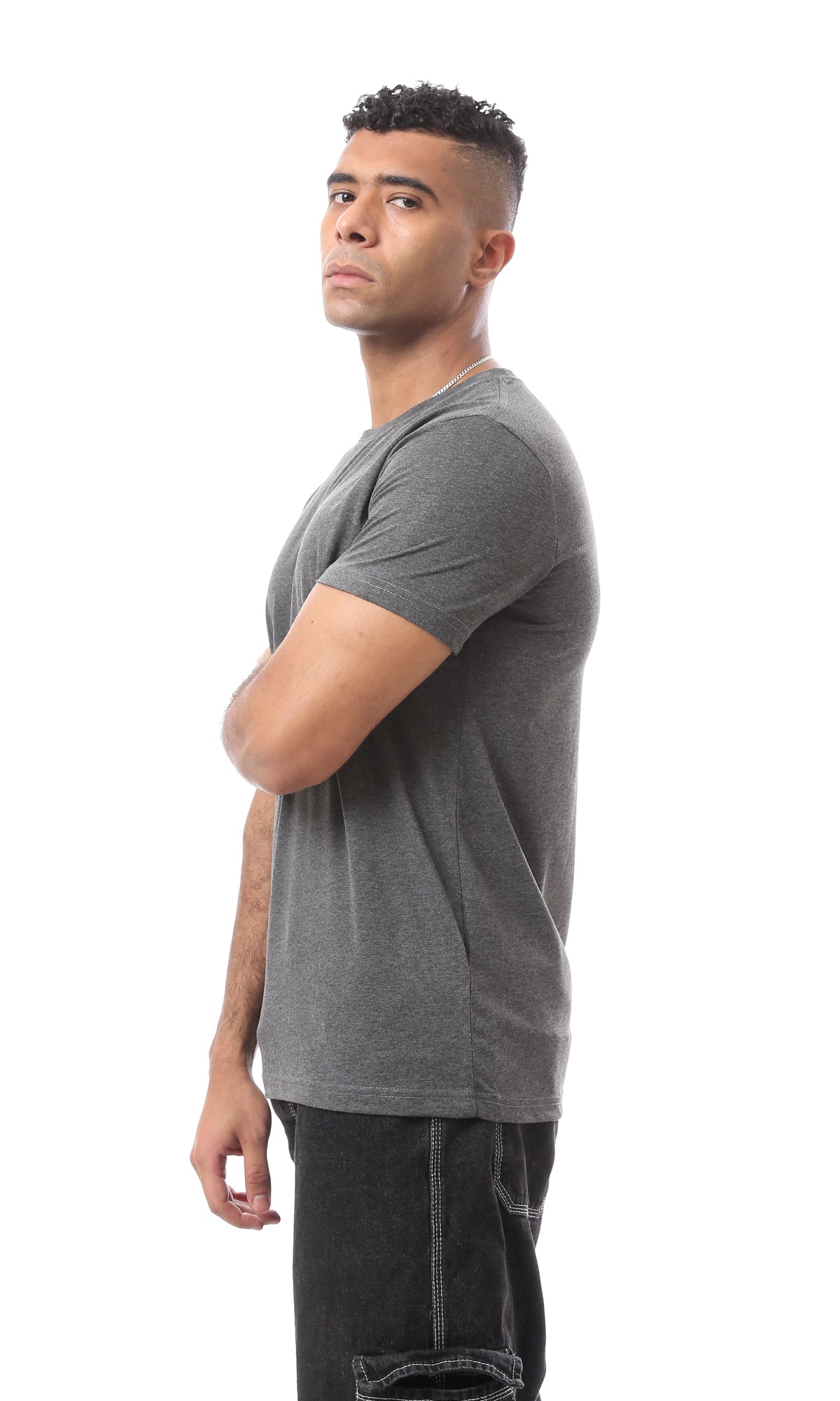 Heather Dark Grey Short Sleeves Cotton T-Shirt | O168085