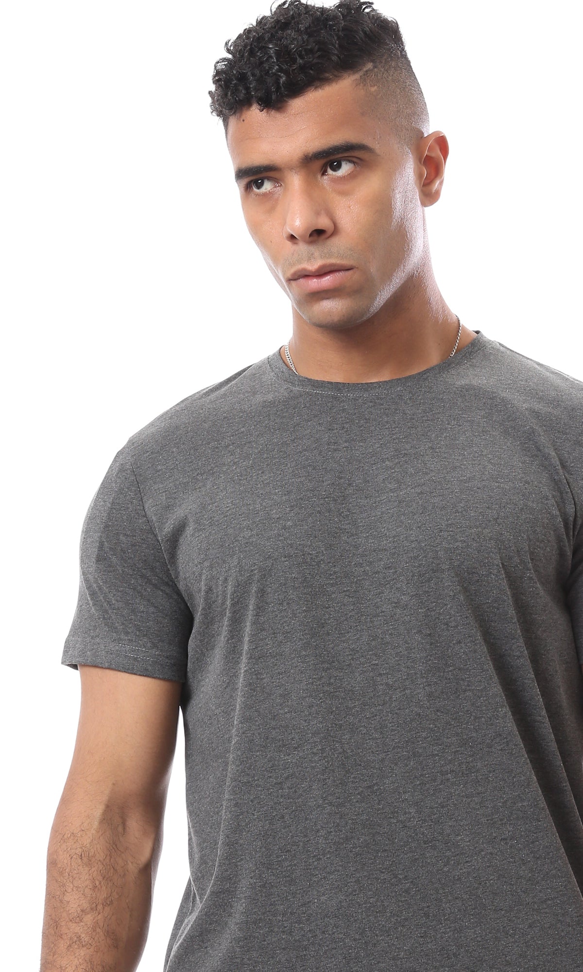 Heather Dark Grey Short Sleeves Cotton T-Shirt | O168085