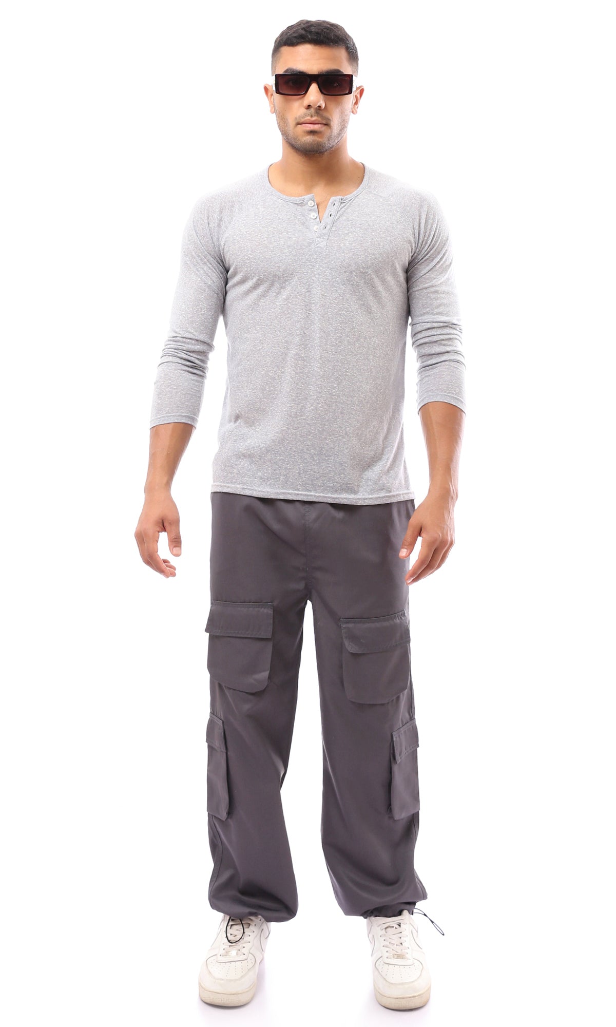 Heather Grey Buttoned Round Neck Henley Shirt