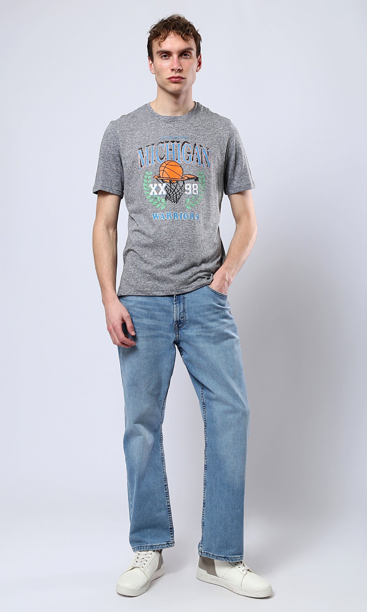 Heather Grey Printed Tee - Lightweight, O179366