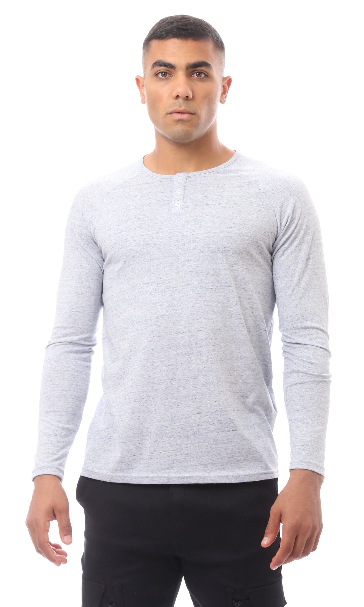 Heather Sky Blue Long Sleeve Tee with Buttons