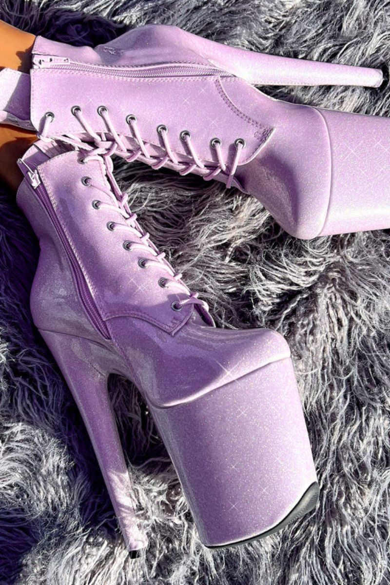 Hella Heels 8-inch Lilac Ankle Boots - Glitterati Lovers