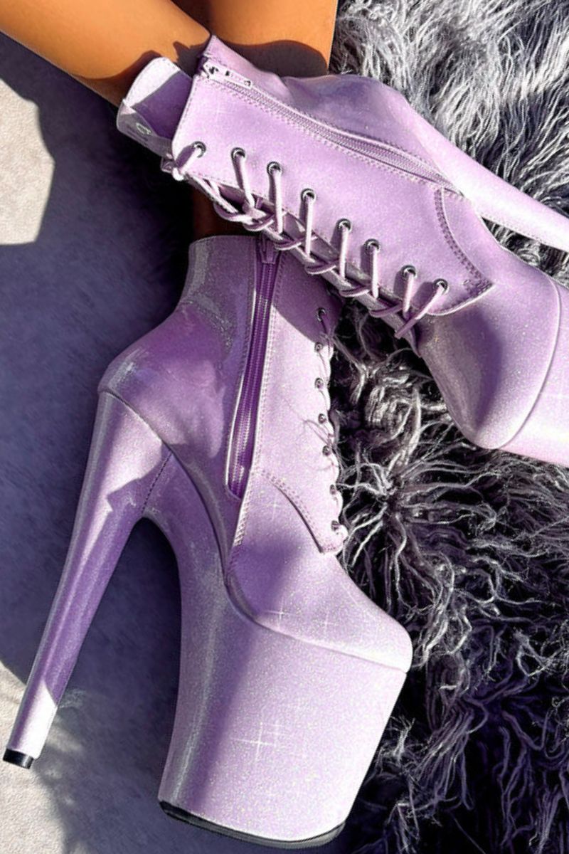 Hella Heels 8-inch Lilac Ankle Boots - Glitterati Lovers