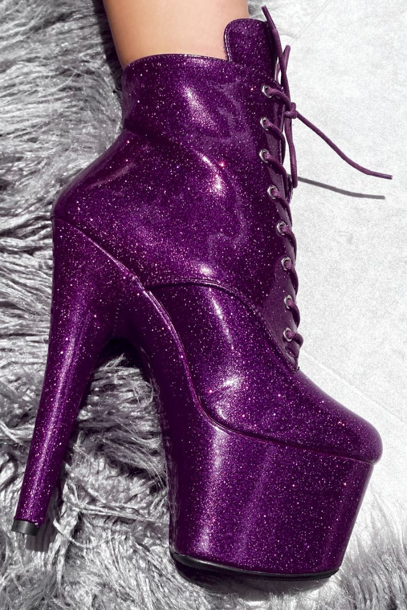 Hella Heels Purple Rain Glitterati Ankle Boots - 8 inch