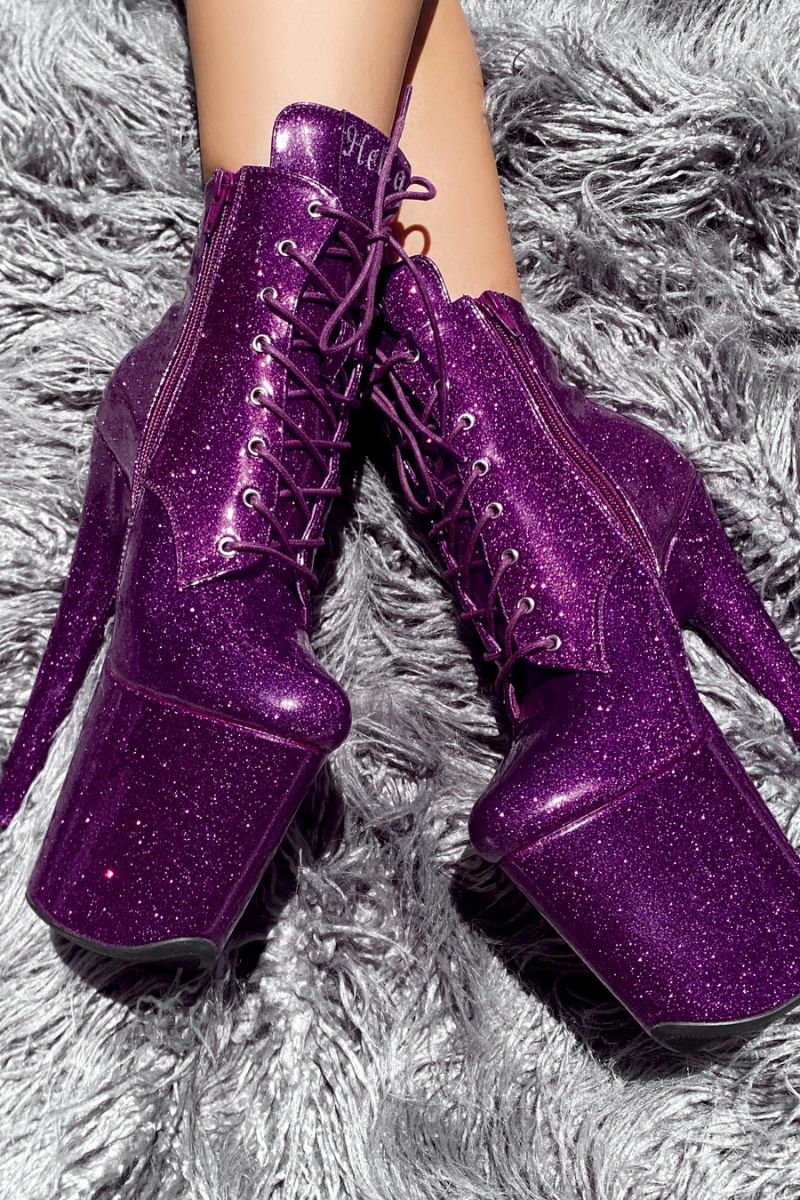 Hella Heels Purple Rain Glitterati Ankle Boots - 8 inch