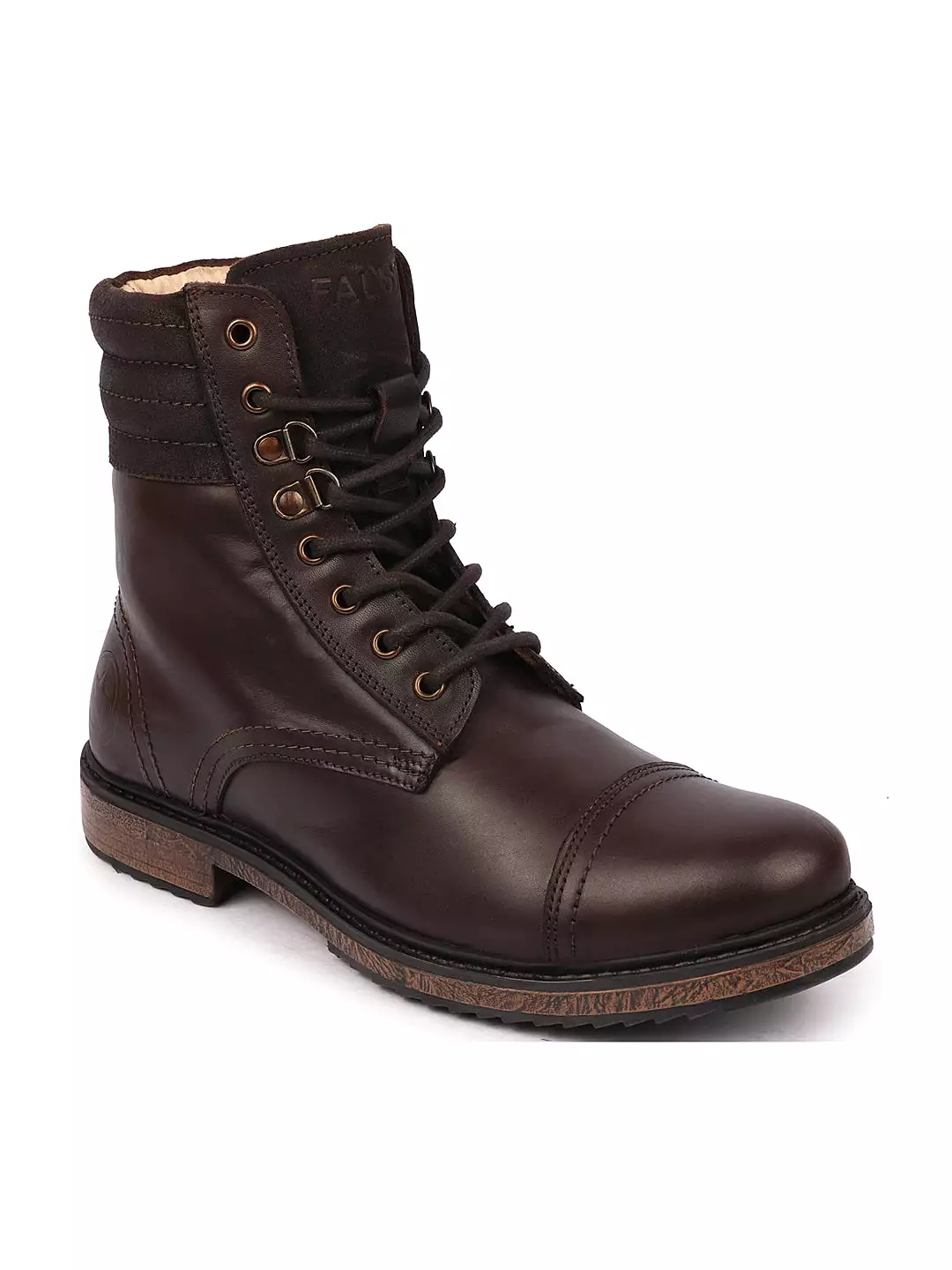 High Ankle Brown Leather Boots with Lace Up Cap Toe and Welted Sole, Perfect for Winter Biker Style