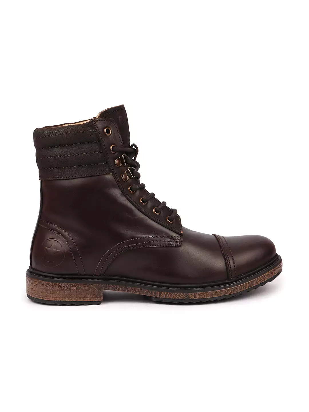 High Ankle Brown Leather Boots with Lace Up Cap Toe and Welted Sole, Perfect for Winter Biker Style