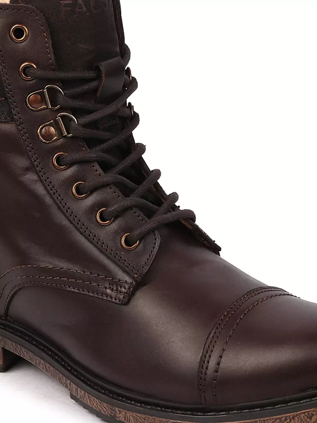 High Ankle Brown Leather Boots with Lace Up Cap Toe and Welted Sole, Perfect for Winter Biker Style