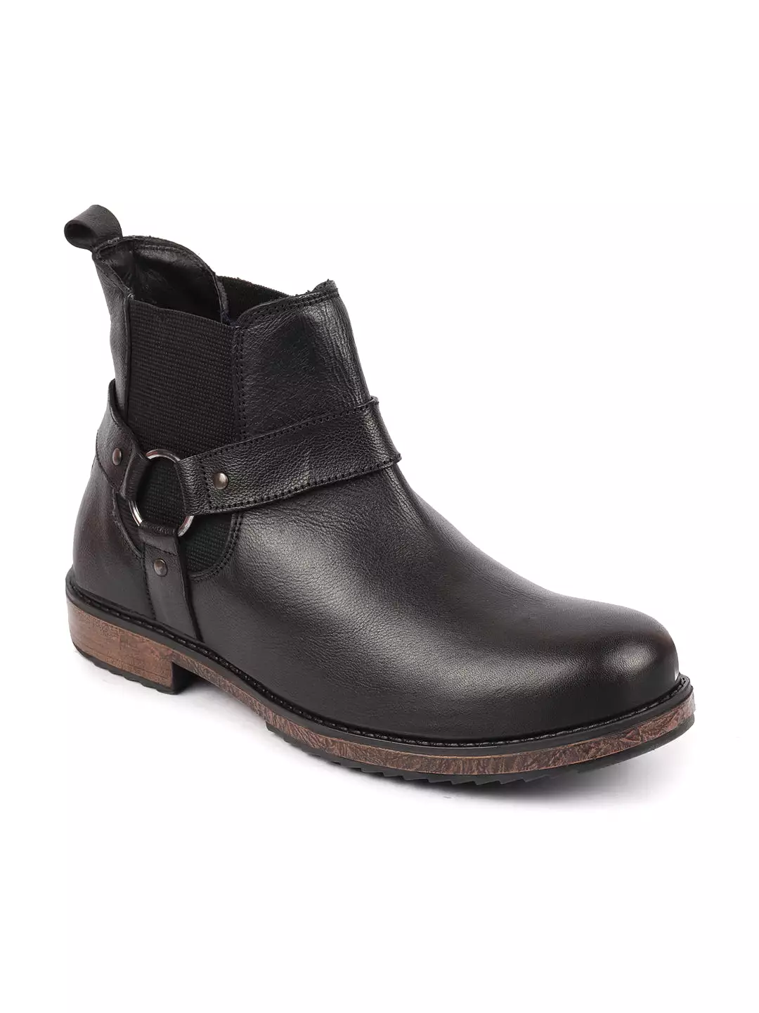 High Ankle Genuine Leather Side Ring Buckle Design Slip On Chelsea Work Boots for Men