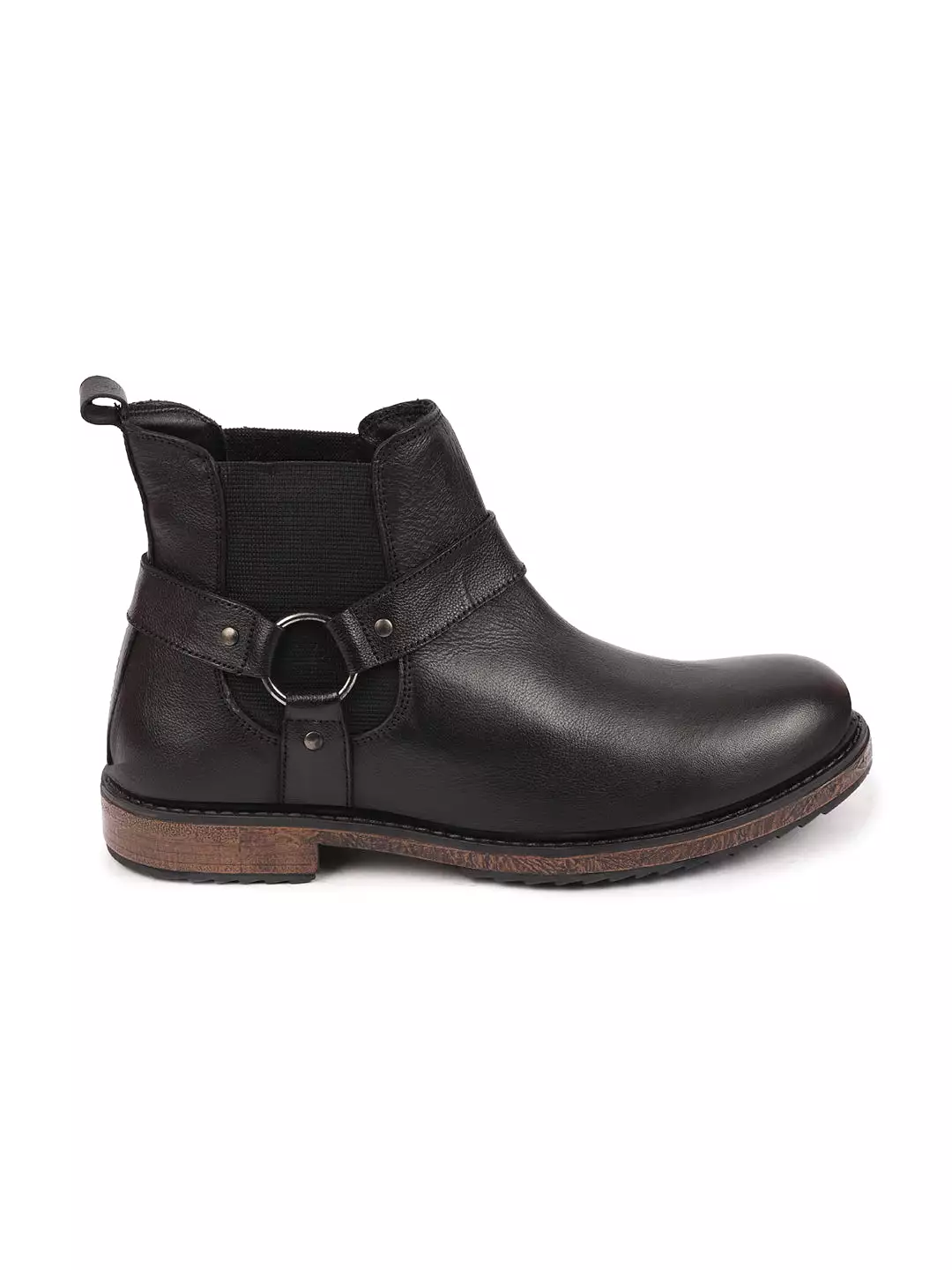 High Ankle Genuine Leather Side Ring Buckle Design Slip On Chelsea Work Boots for Men