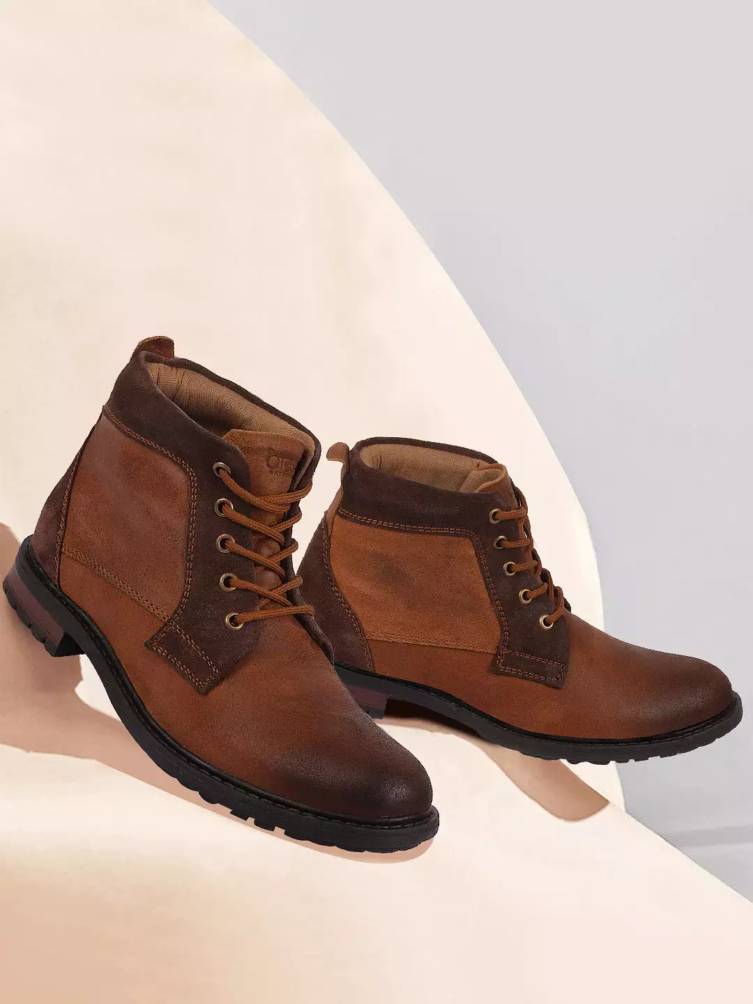 High ankle leather boots, lace-up boots, tan men's boots