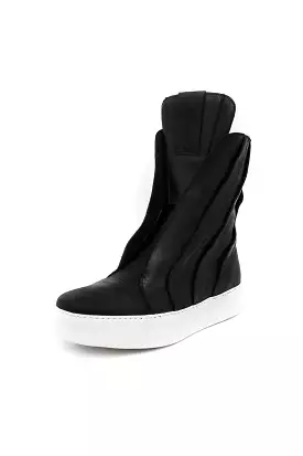 High-Top Leather Sneakers with Panels