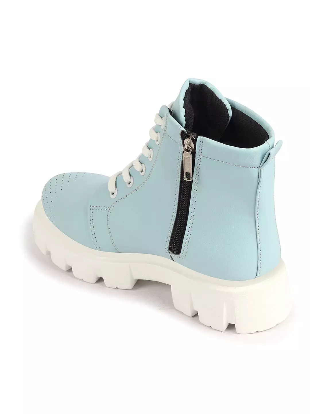 High Top Women's Chunky Lace Up Casual Boots, Sky Blue, Outdoor, Winter