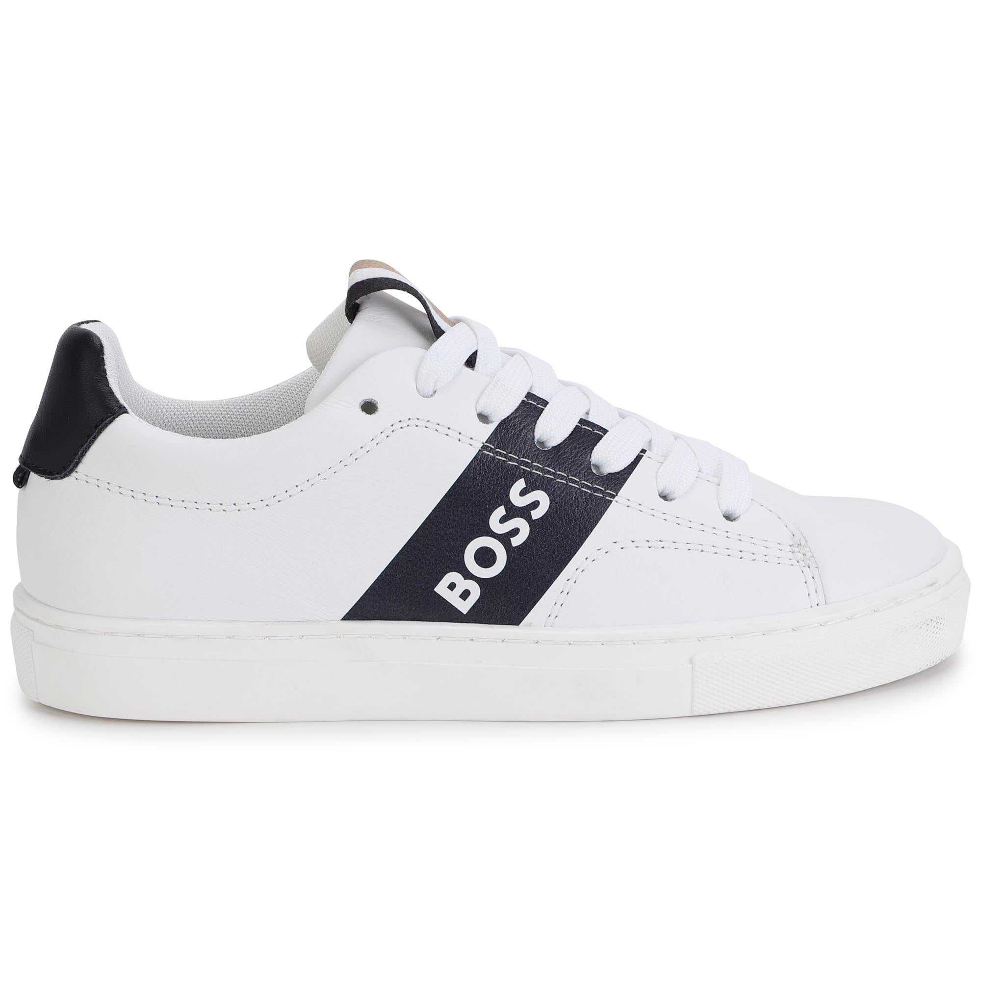 Hugo Boss White Leather Sneakers for Boys, J29317-10B.