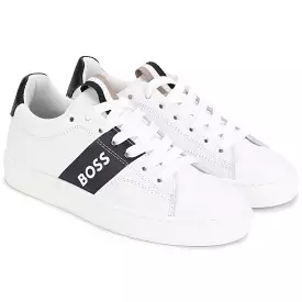 Hugo Boss White Leather Sneakers for Boys, J29317-10B.