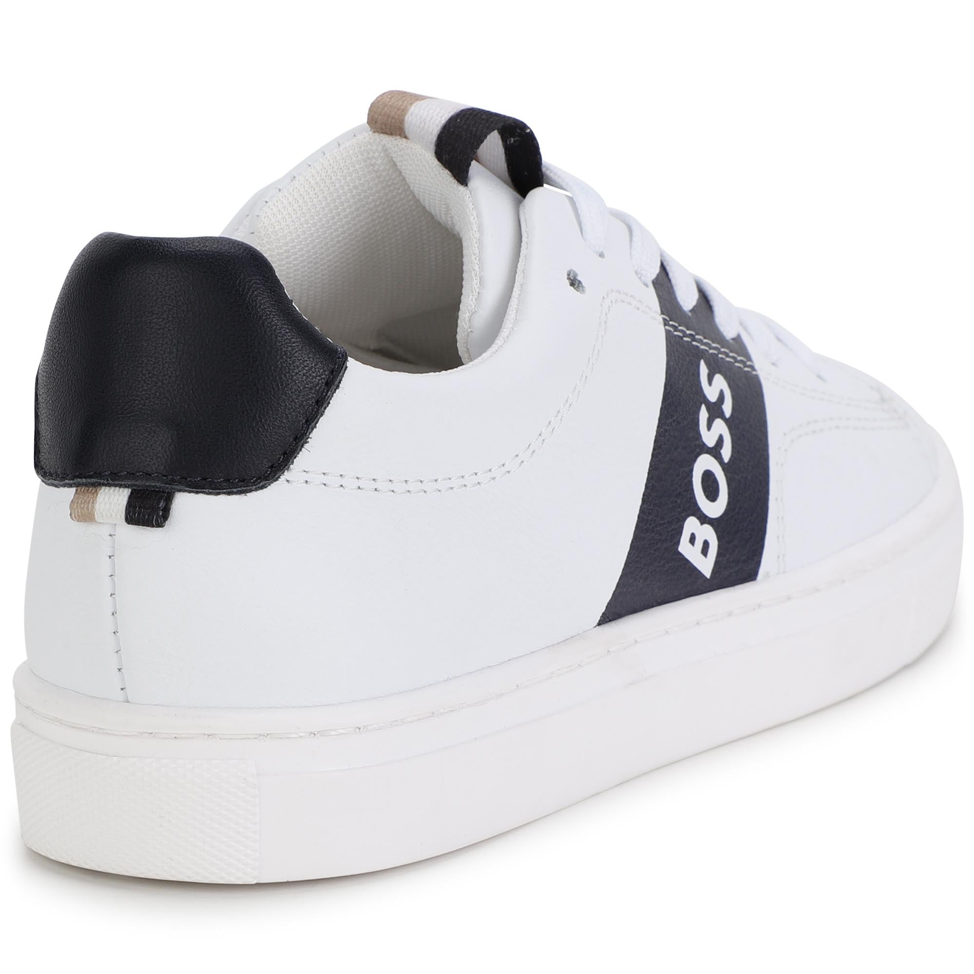 Hugo Boss White Leather Sneakers for Boys, J29317-10B.