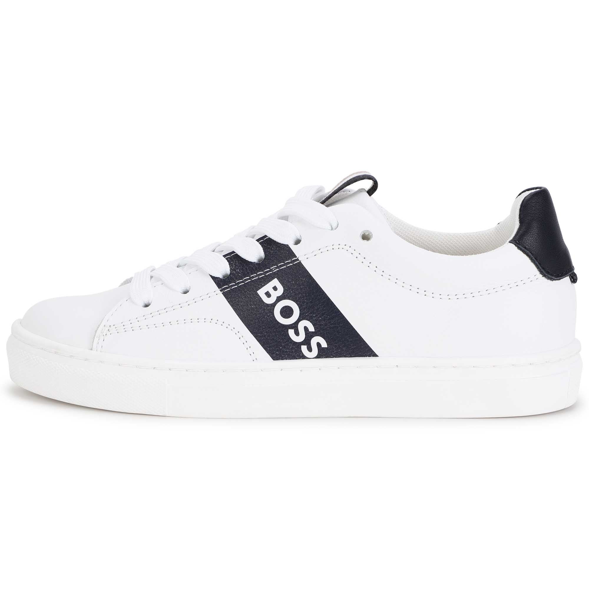 Hugo Boss White Leather Sneakers for Boys, J29317-10B.