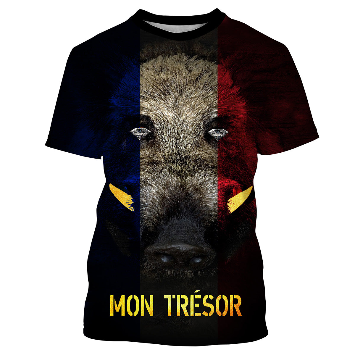 Hunting Wild Boar, Wild Boar Head, Funny Hunter T-Shirt, French Flag - VECHSA002