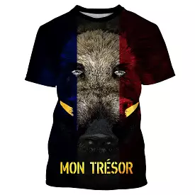 Hunting Wild Boar, Wild Boar Head, Funny Hunter T-Shirt, French Flag - VECHSA002