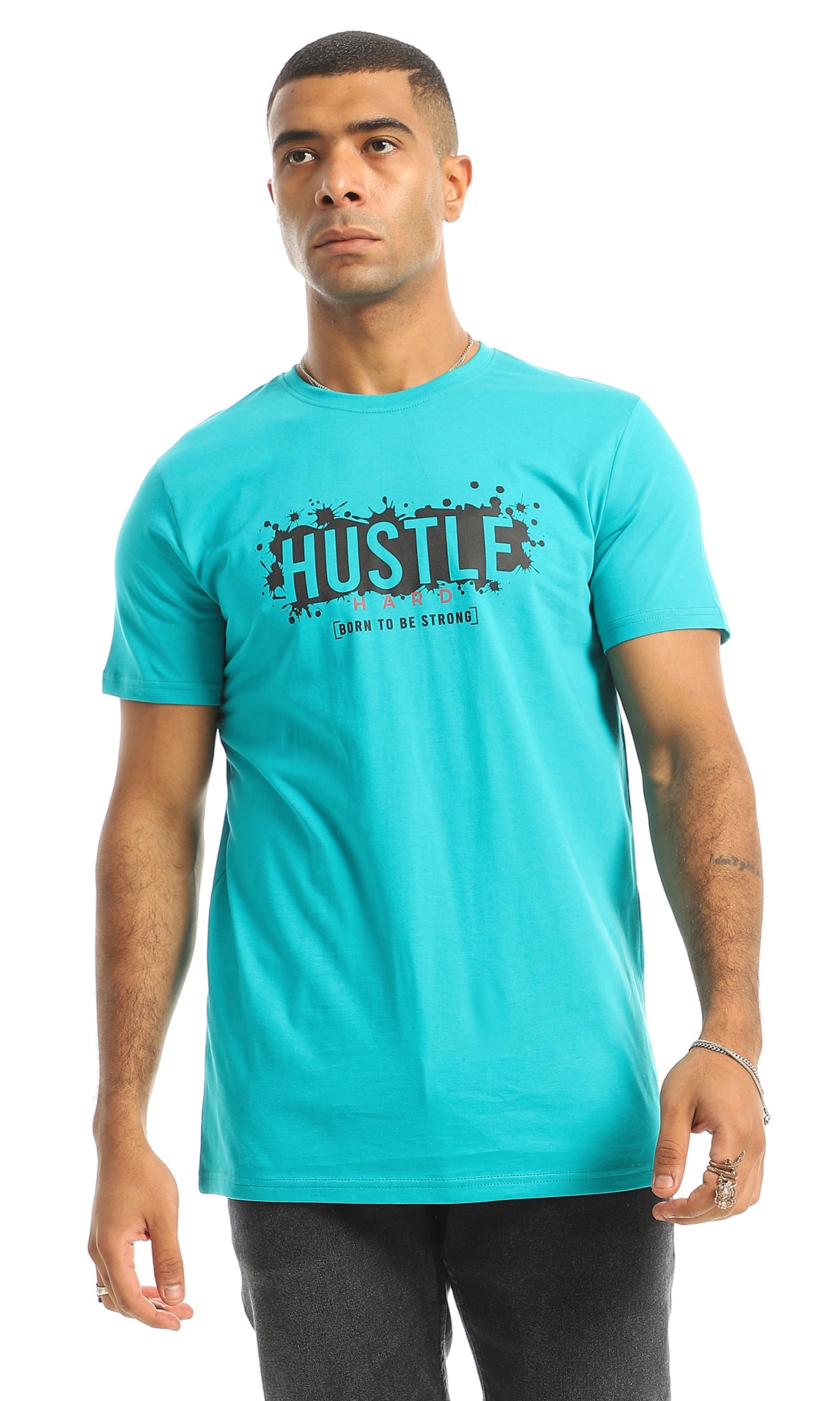 Hustle Dark Turquoise Tee with Chest Print