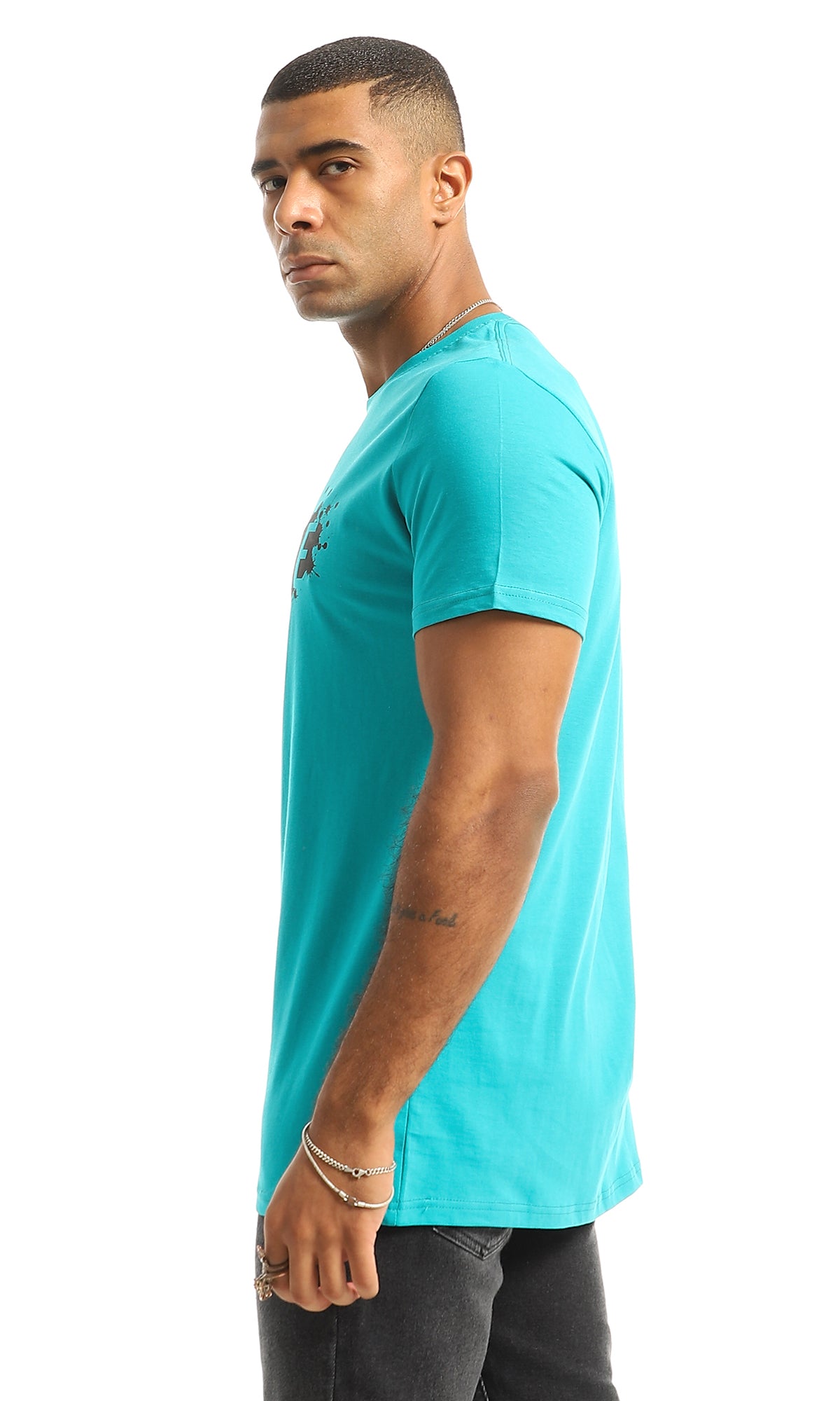 Hustle Dark Turquoise Tee with Chest Print