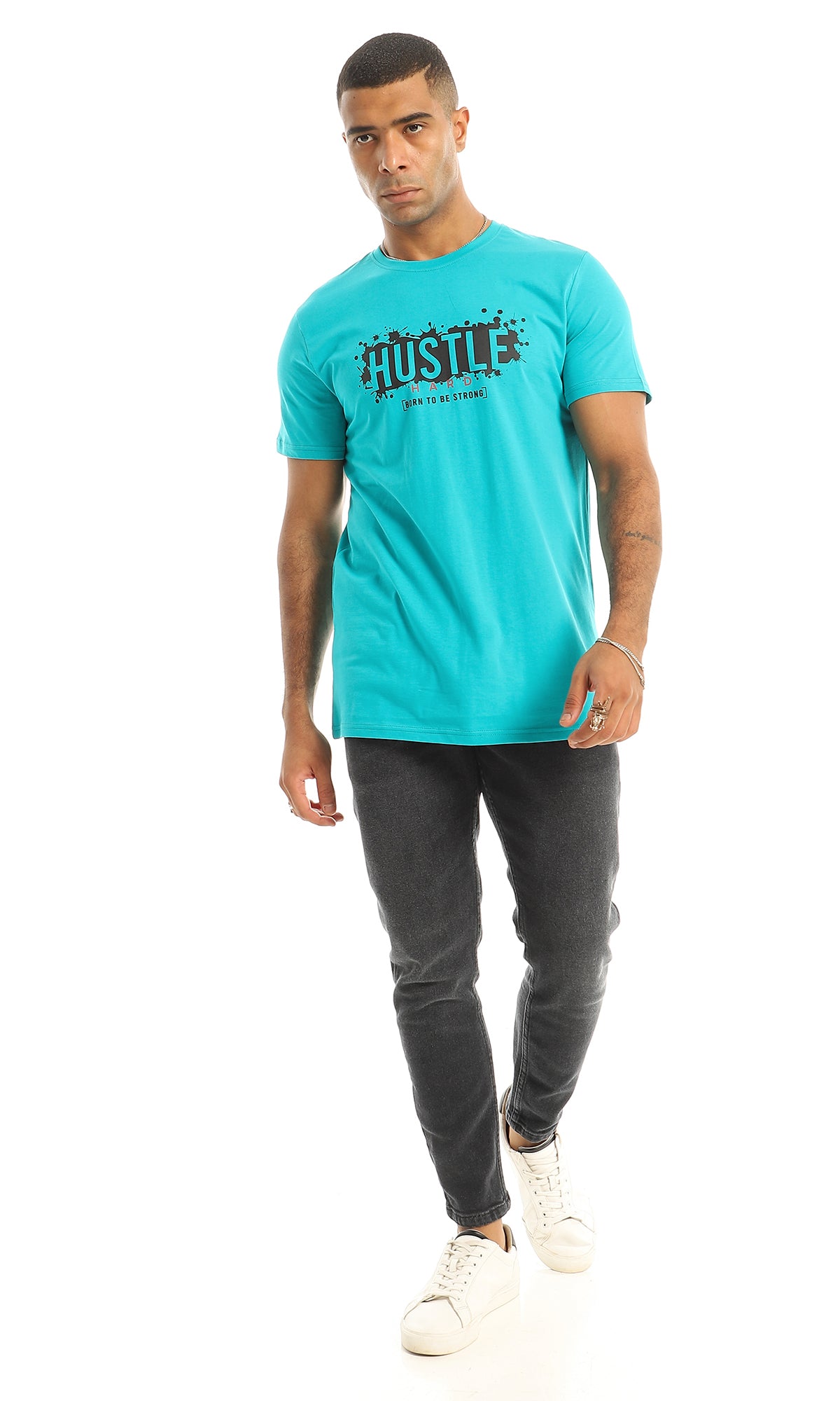 Hustle Dark Turquoise Tee with Chest Print