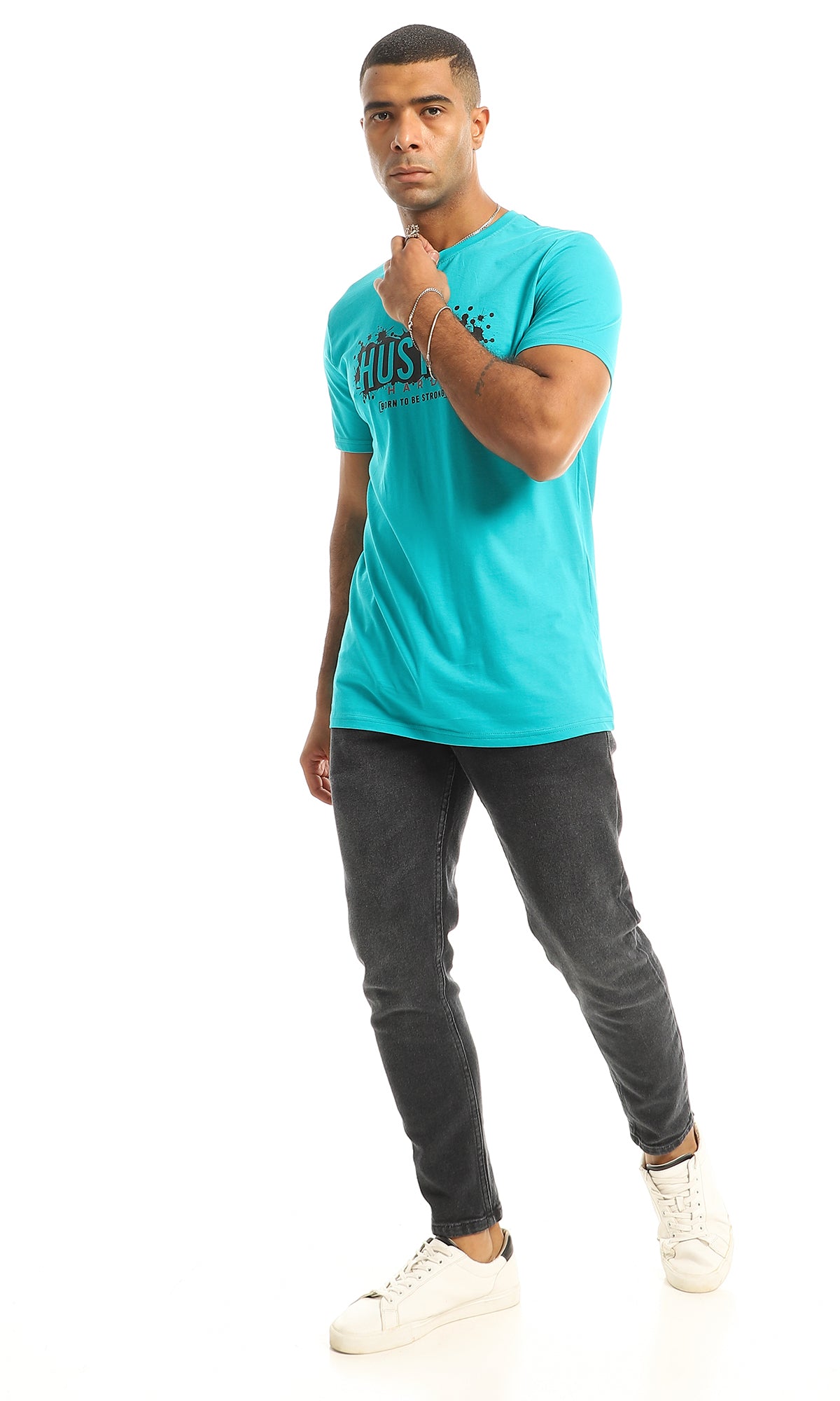 Hustle Dark Turquoise Tee with Chest Print