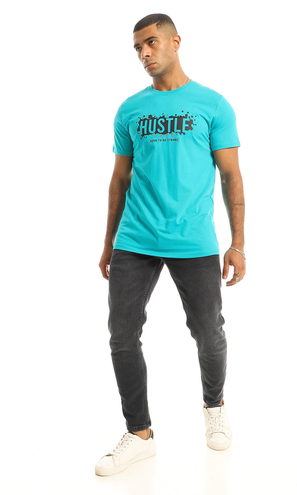 Hustle Dark Turquoise Tee with Chest Print