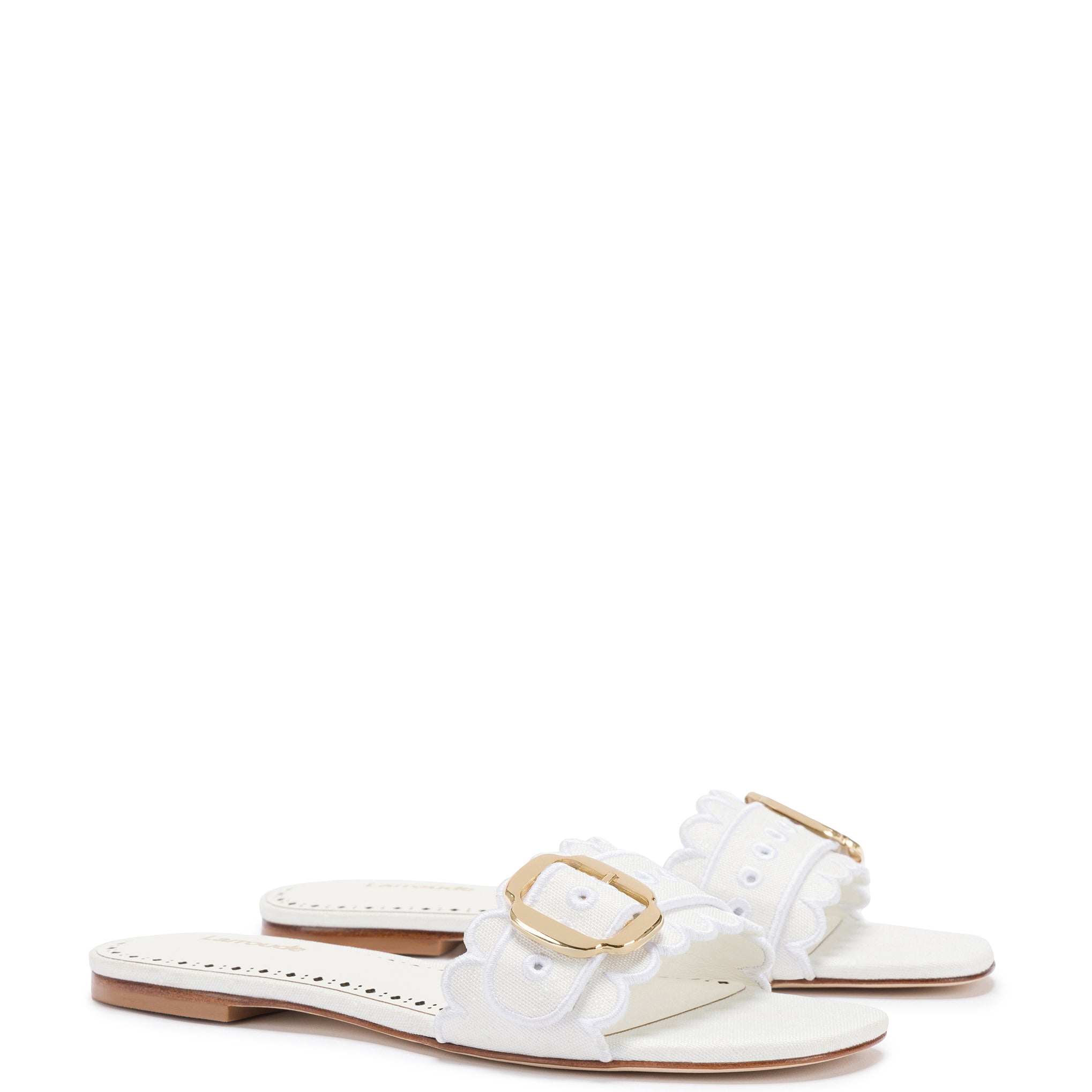 Ivy Broderie White Raffia Flat Mule